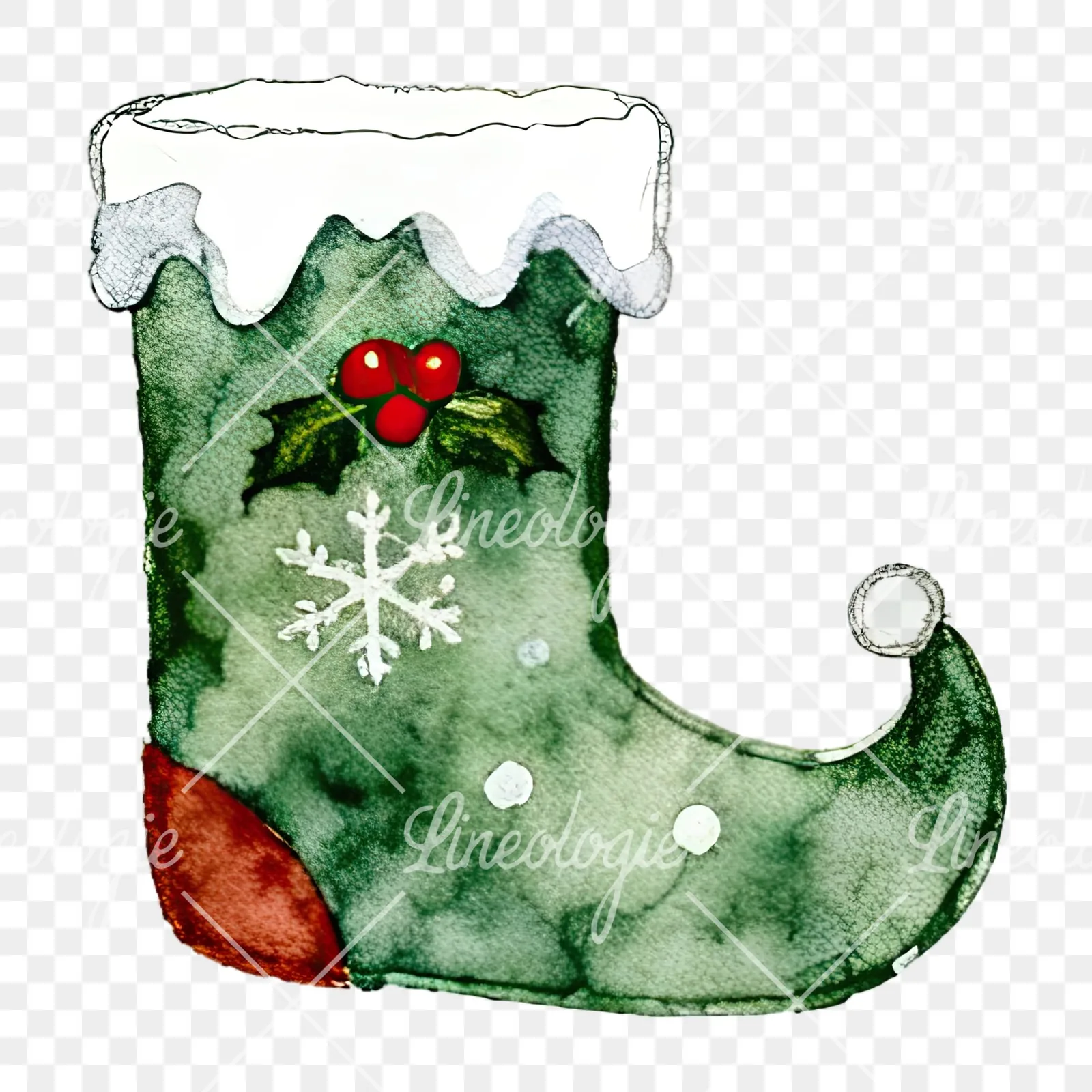 Watercolor Christmas elves shoe clipart 3 of 12 on a transparent background (PNG)
