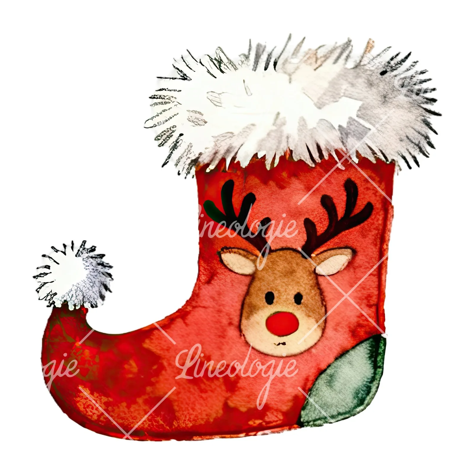 Watercolor Christmas elves shoe clipart 4 of 12 on a white background (JPG)