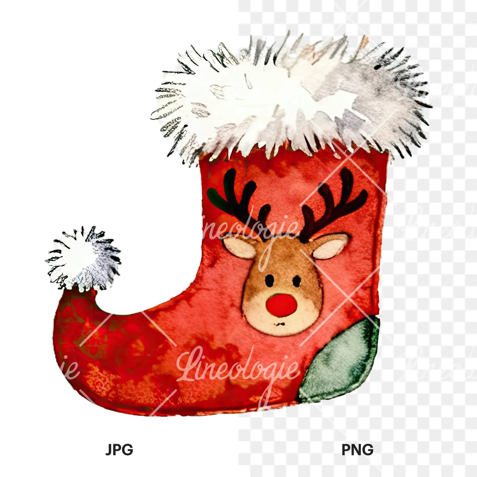 Watercolor Christmas elves shoe clipart 4 of 12, as a JPG on white and a transparent PNG