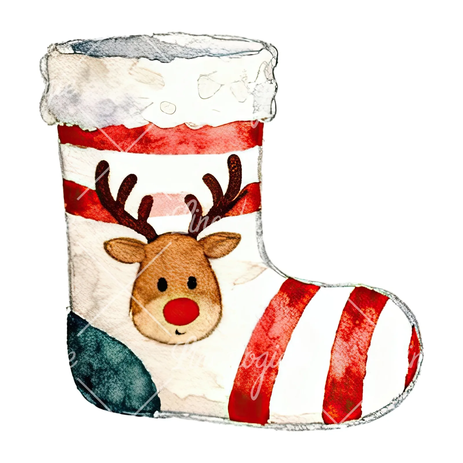 Watercolor Christmas elves shoe clipart 5 of 12 on a white background (JPG)