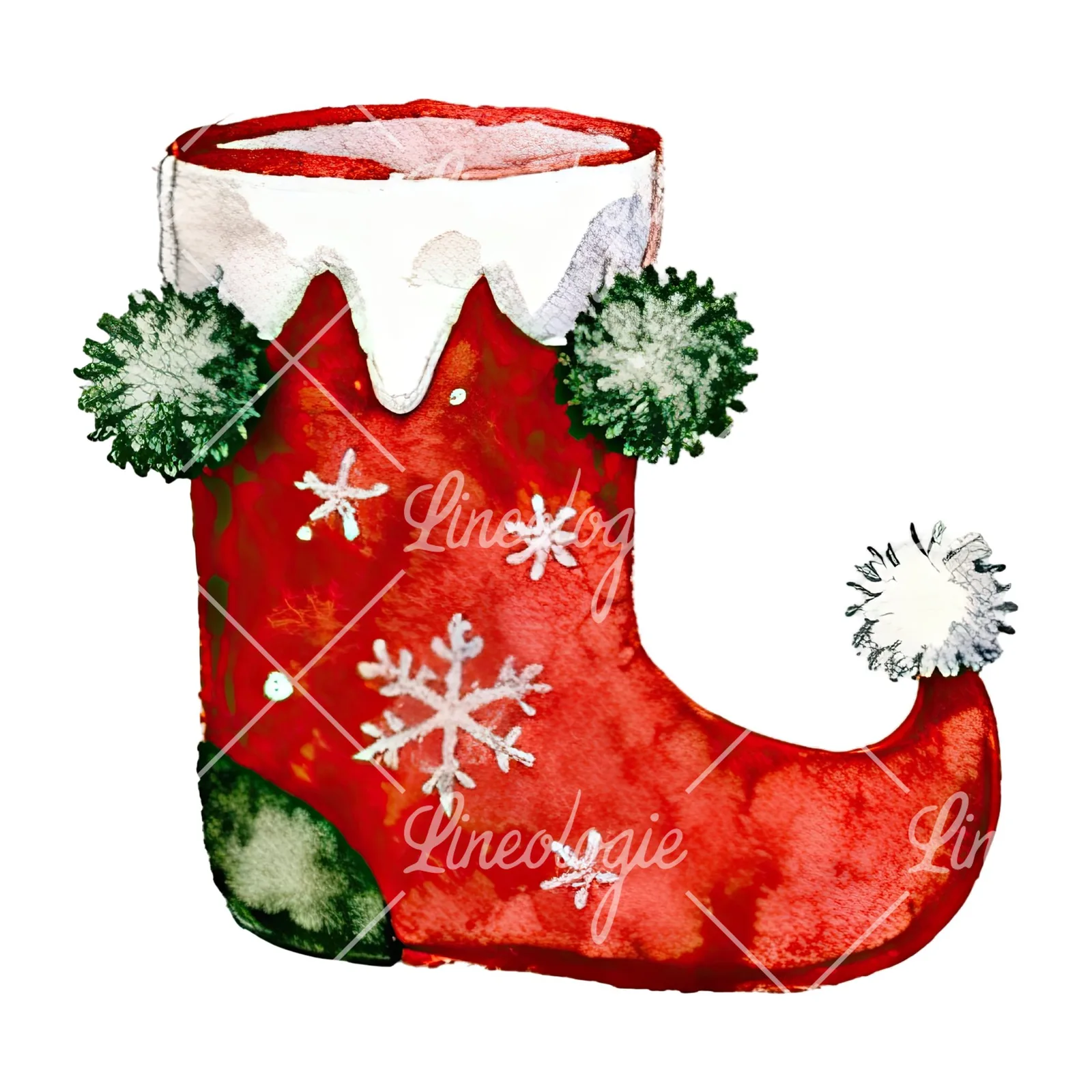 Watercolor Christmas elves shoe clipart 6 of 12 on a white background (JPG)