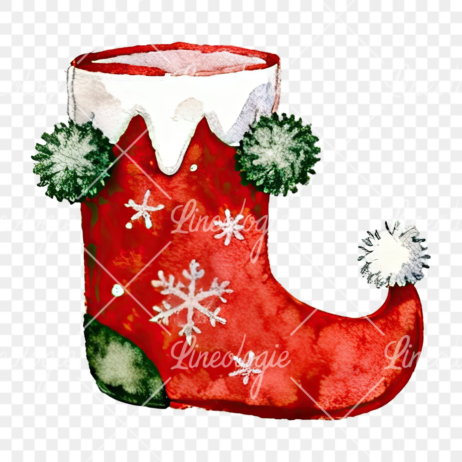 Watercolor Christmas elves shoe clipart 6 of 12 on a transparent background (PNG)