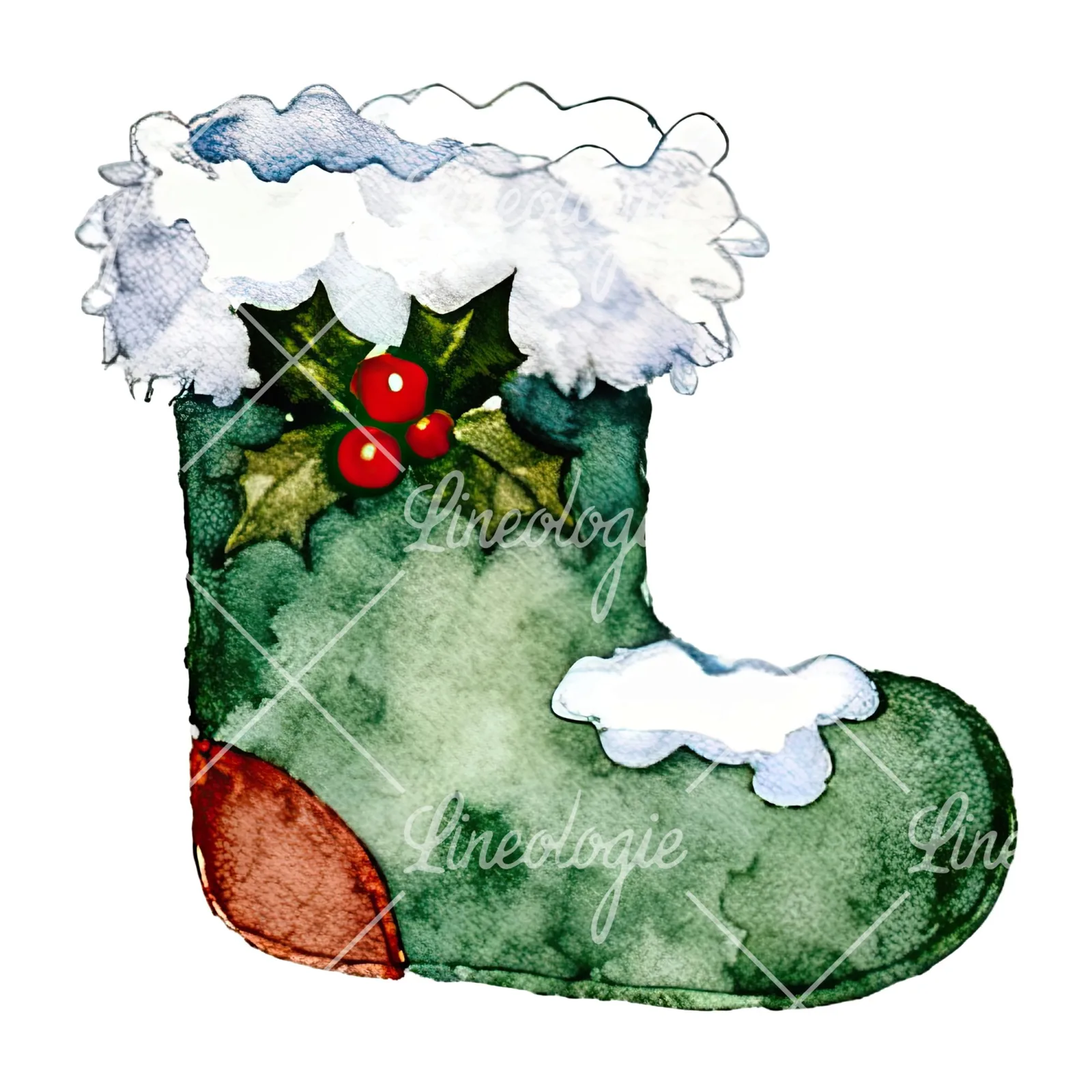 Watercolor Christmas elves shoe clipart 7 of 12 on a white background (JPG)