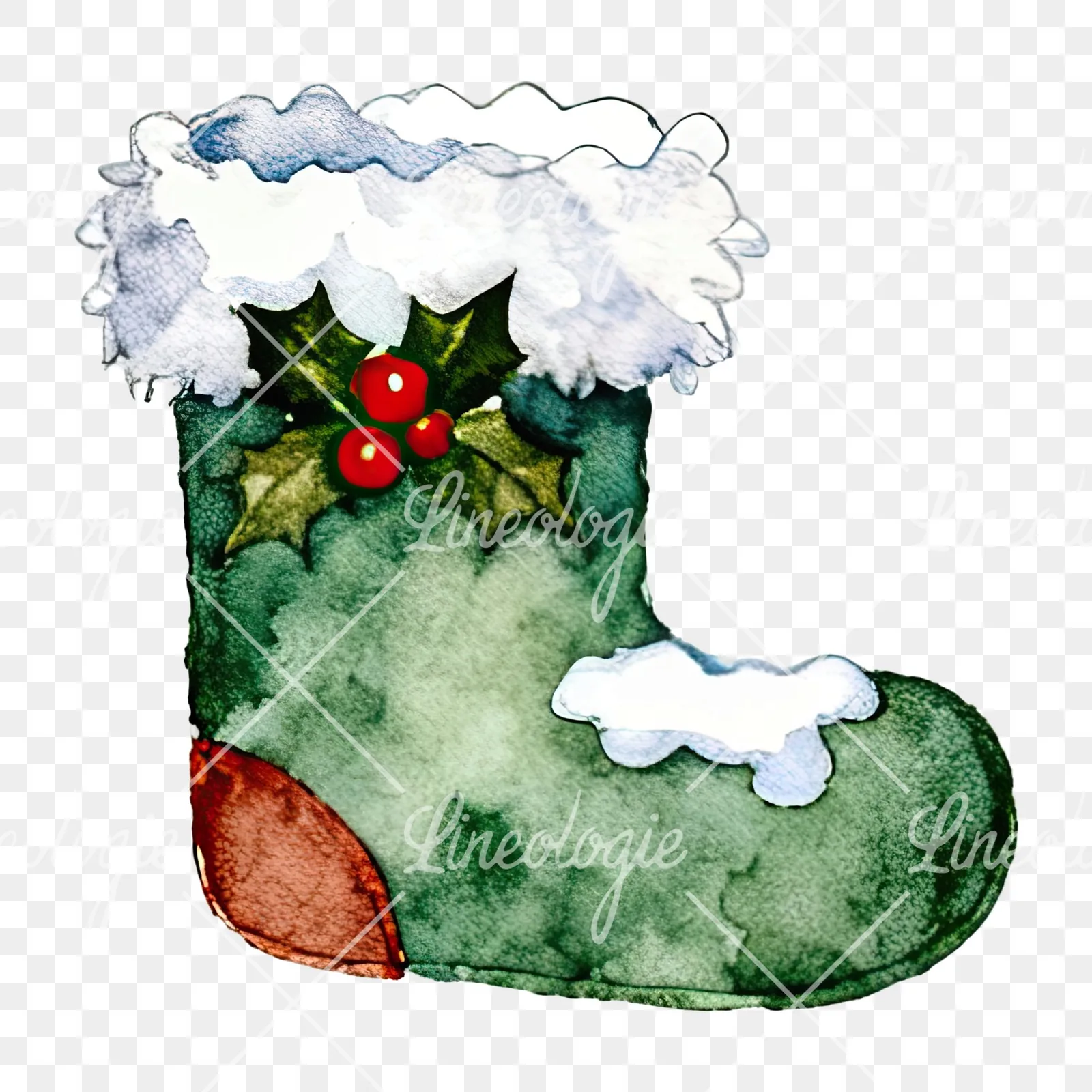 Watercolor Christmas elves shoe clipart 7 of 12 on a transparent background (PNG)