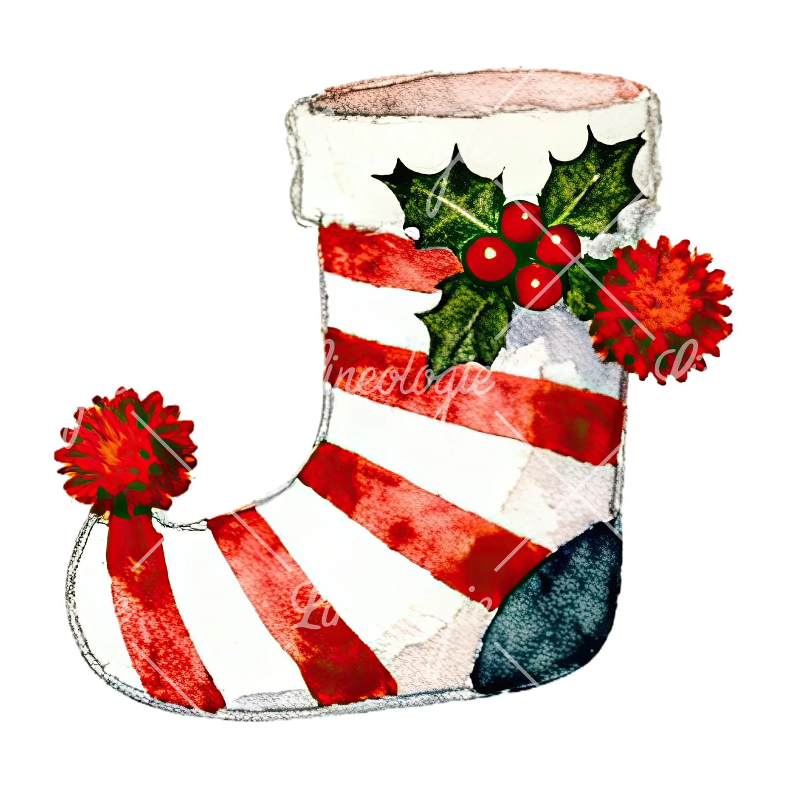 Watercolor Christmas elves shoe clipart 8 of 12 on a white background (JPG)