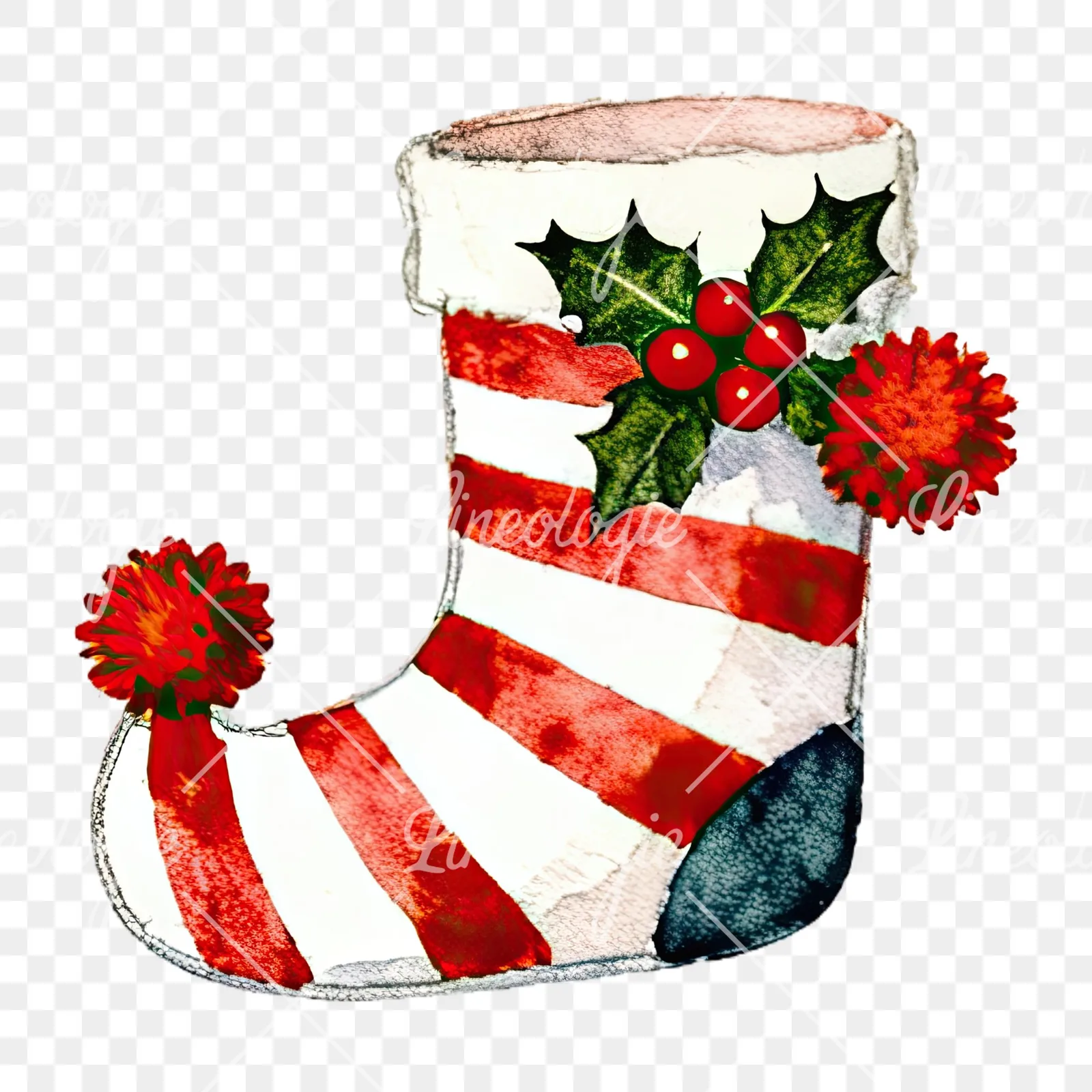 Watercolor Christmas elves shoe clipart 8 of 12 on a transparent background (PNG)