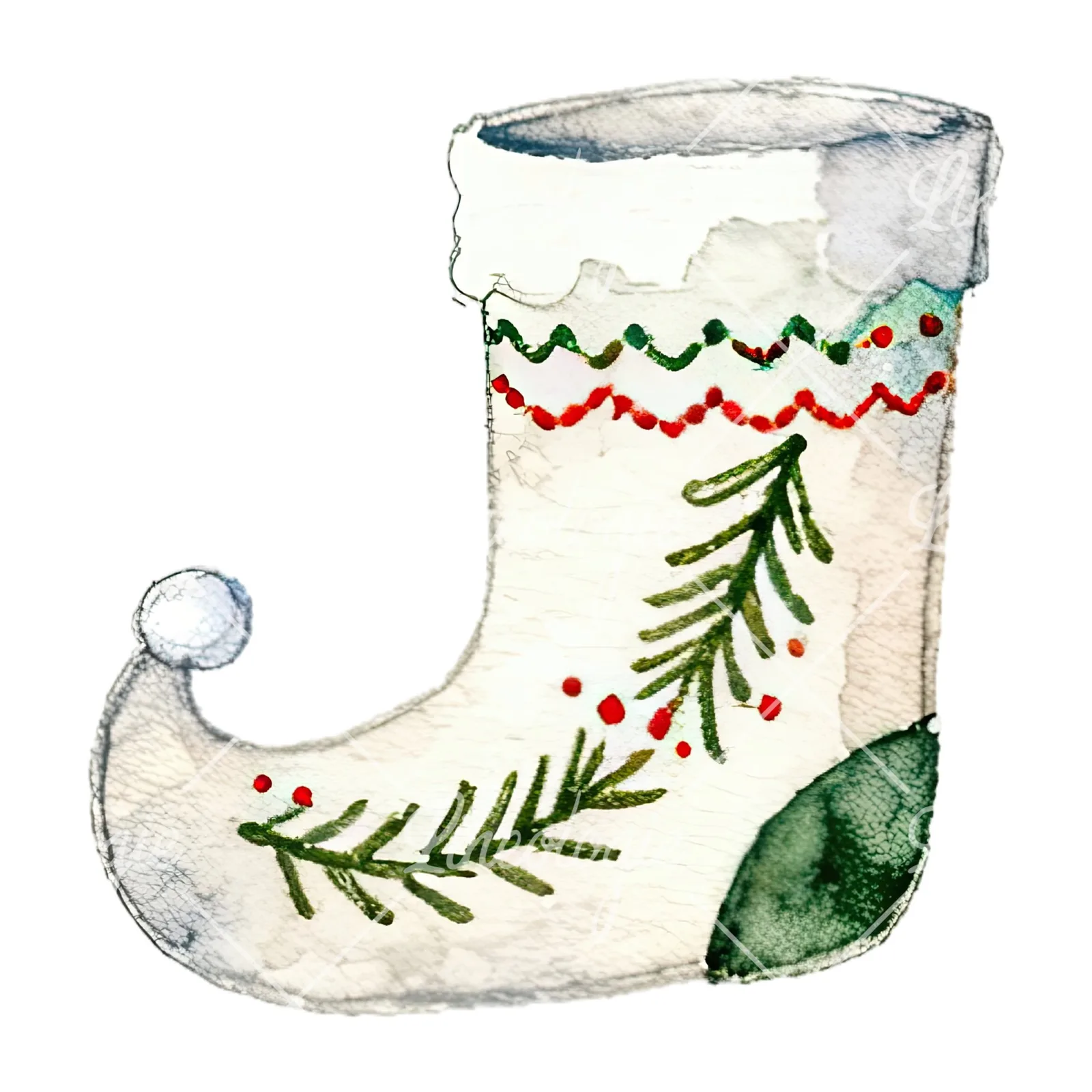 Watercolor Christmas elves shoe clipart 9 of 12 on a white background (JPG)