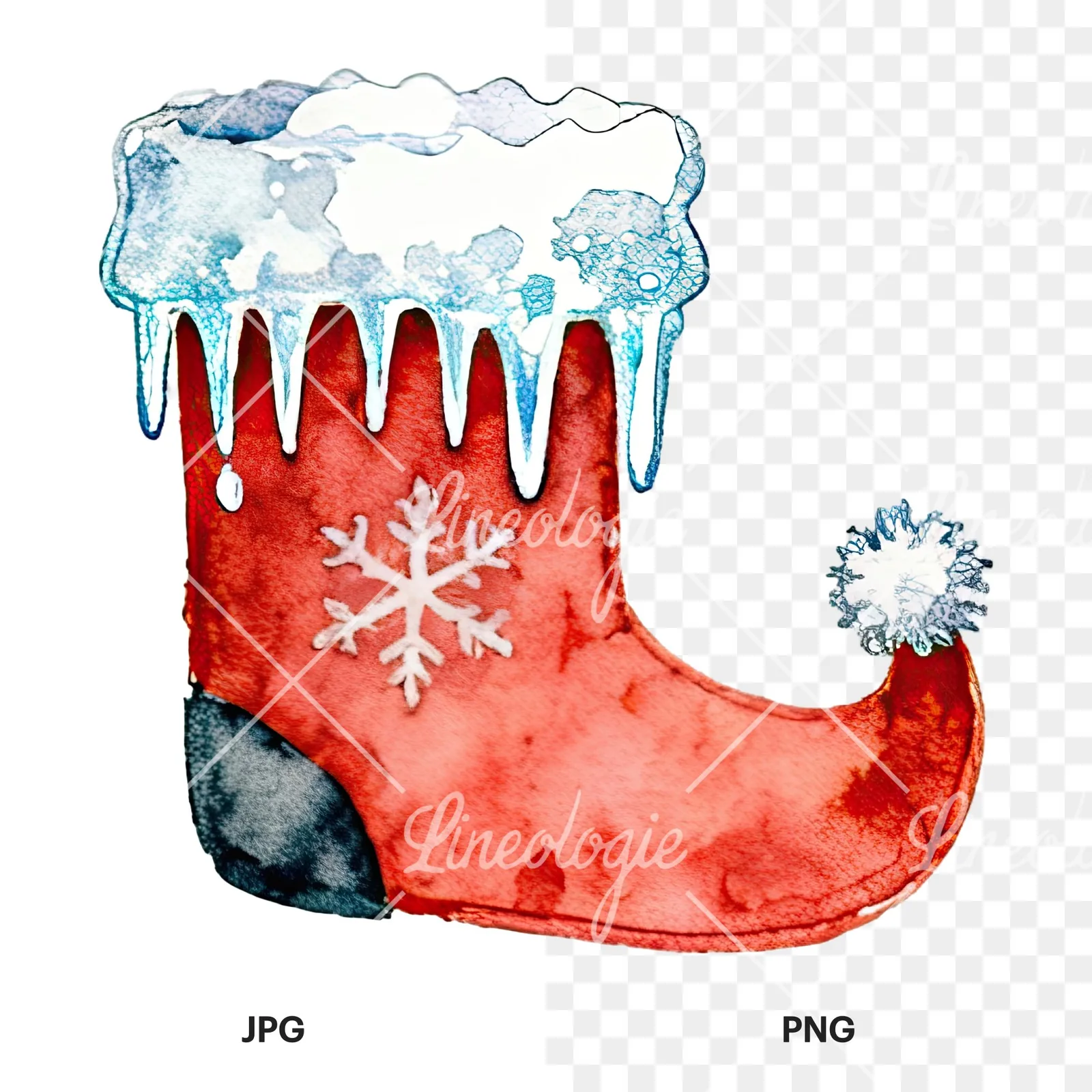 Watercolor Christmas elves shoe clipart 10 of 12, as a JPG on white and a transparent PNG