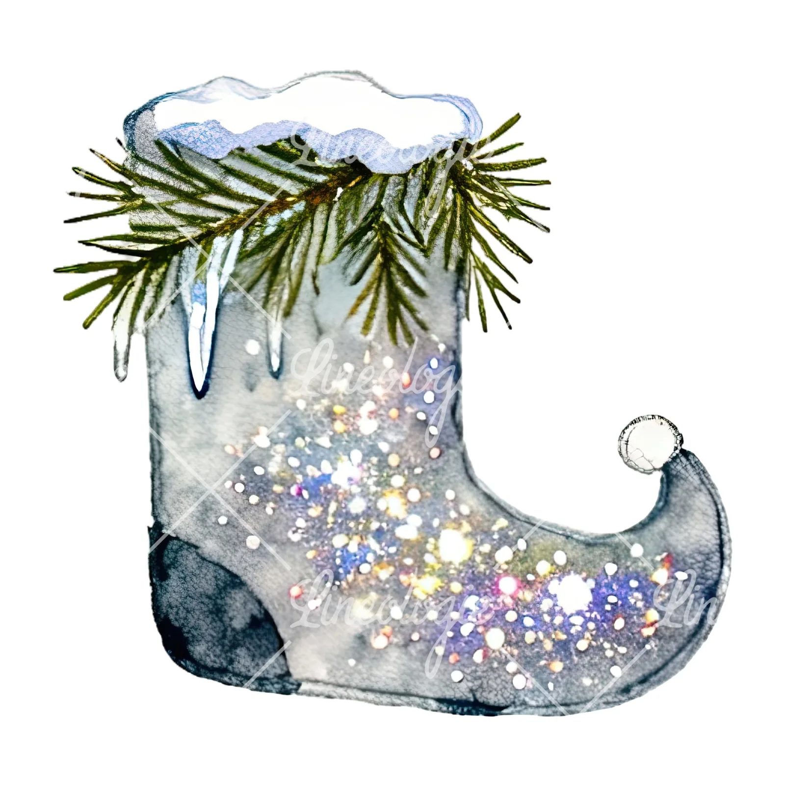 Watercolor Christmas elves shoe clipart 11 of 12 on a white background (JPG)