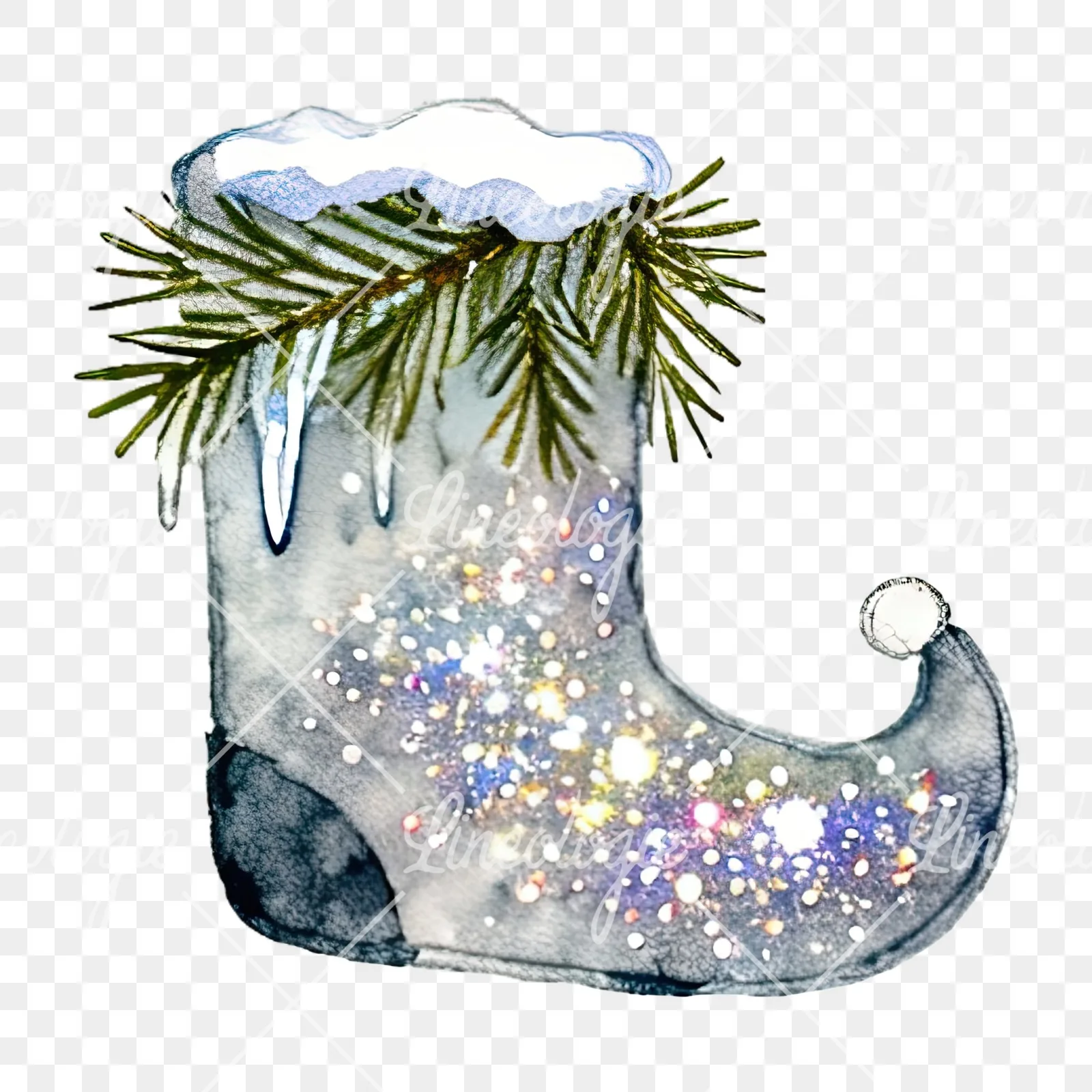 Watercolor Christmas elves shoe clipart 11 of 12 on a transparent background (PNG)