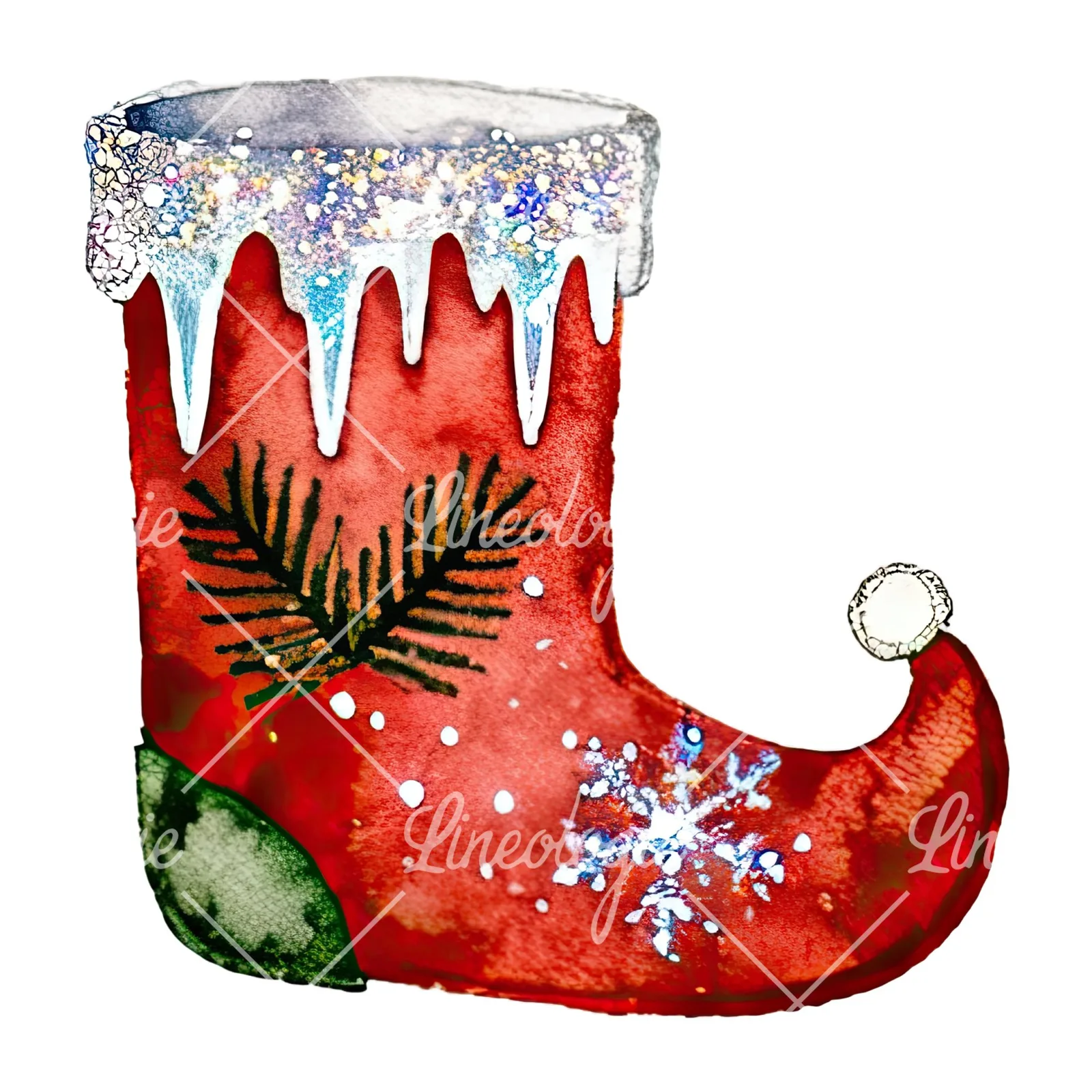 Watercolor Christmas elves shoe clipart 12 of 12 on a white background (JPG)