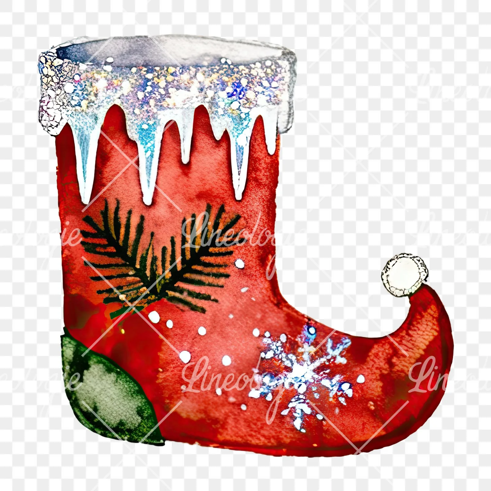 Watercolor Christmas elves shoe clipart 12 of 12 on a transparent background (PNG)