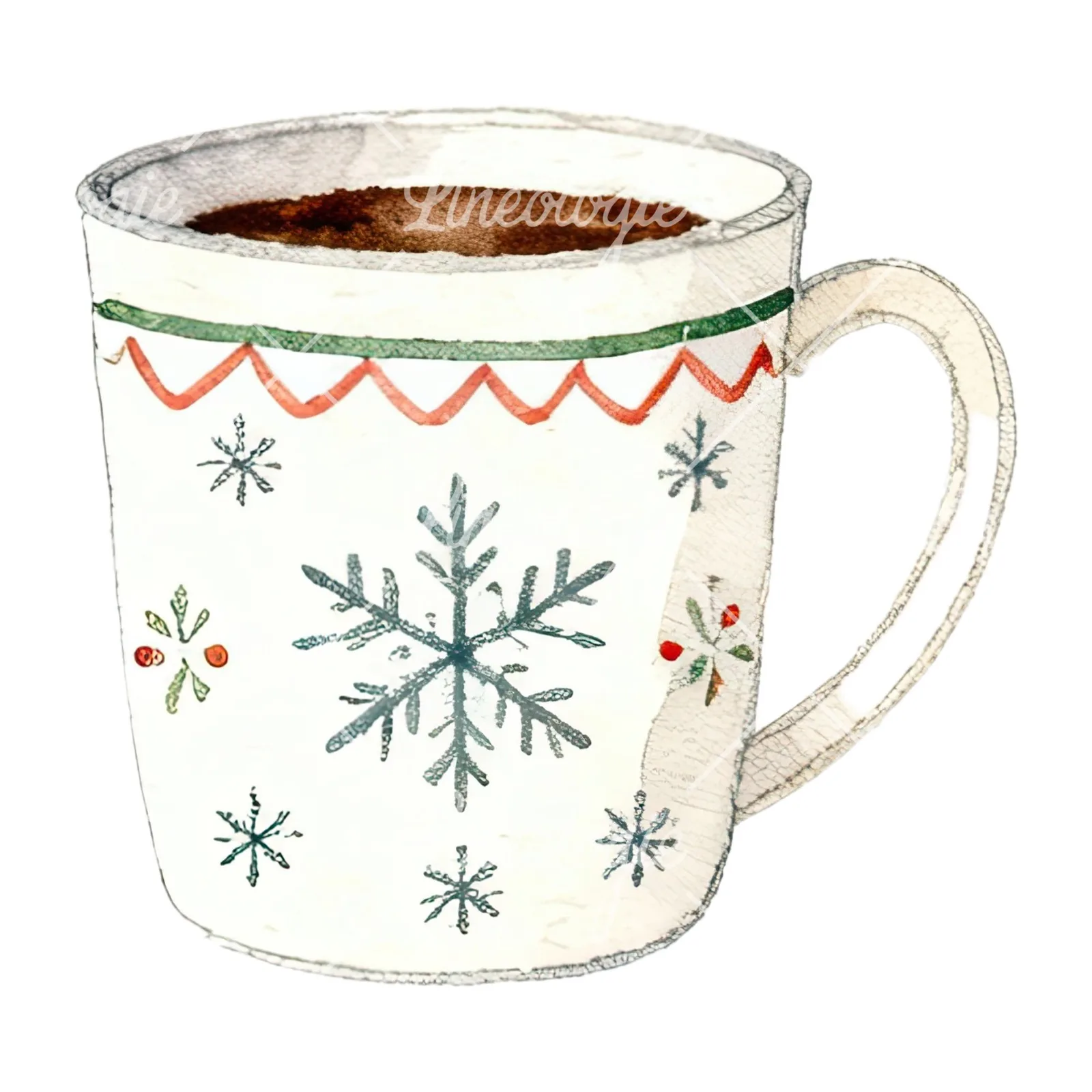 Watercolor Christmas festive mug clipart 3 of 12 on a white background (JPG)
