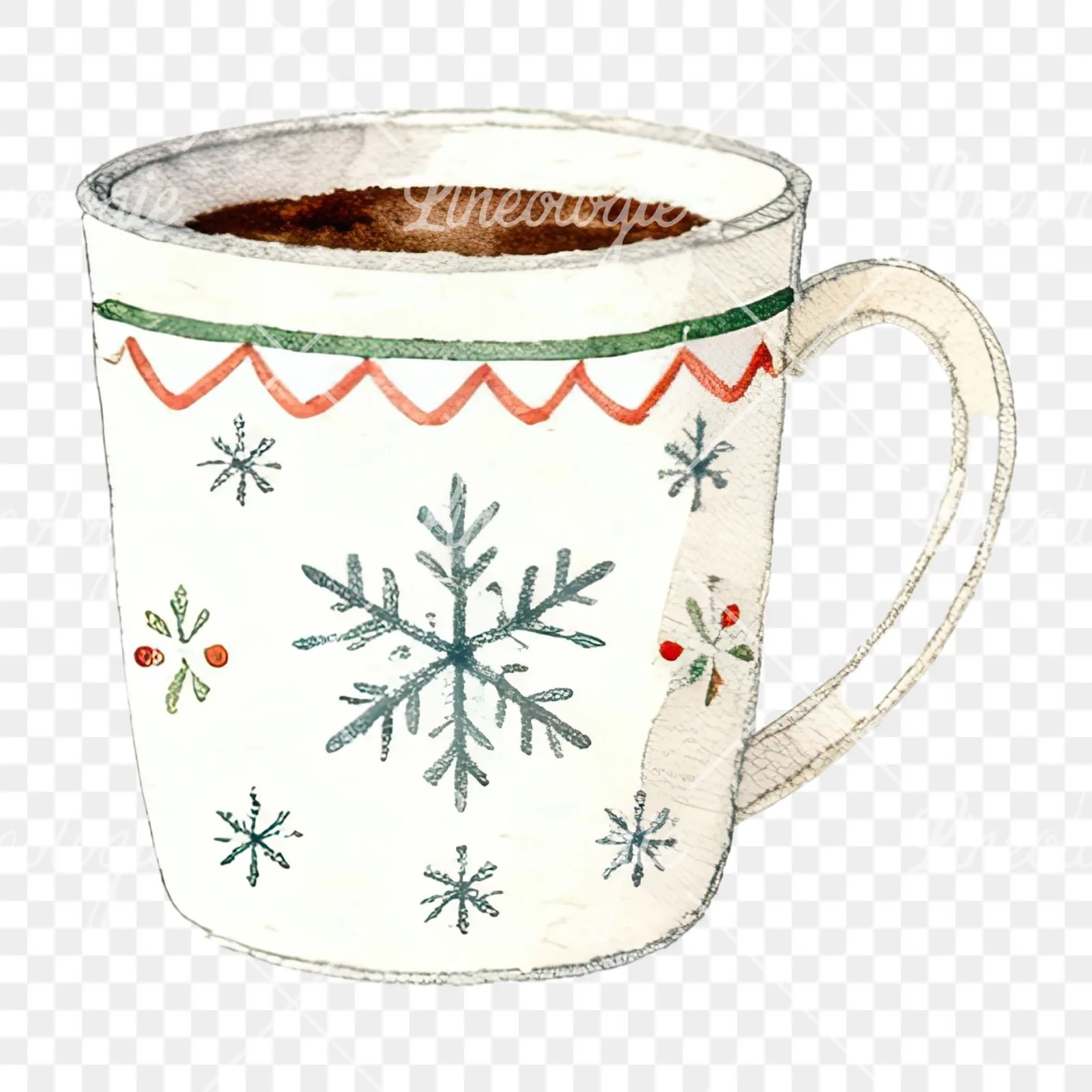 Watercolor Christmas festive mug clipart 3 of 12 on a transparent background (PNG)