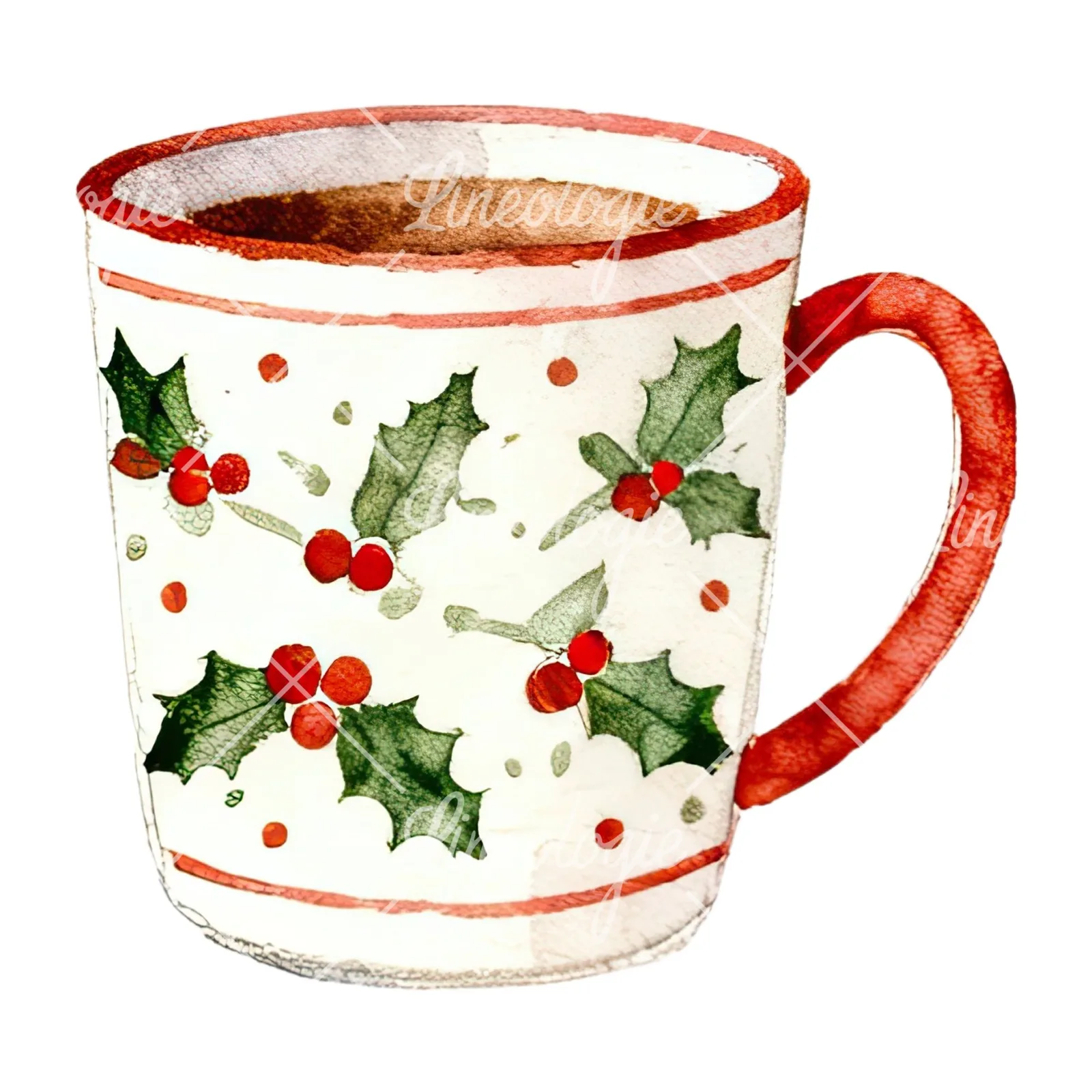 Watercolor Christmas festive mug clipart 5 of 12 on a white background (JPG)