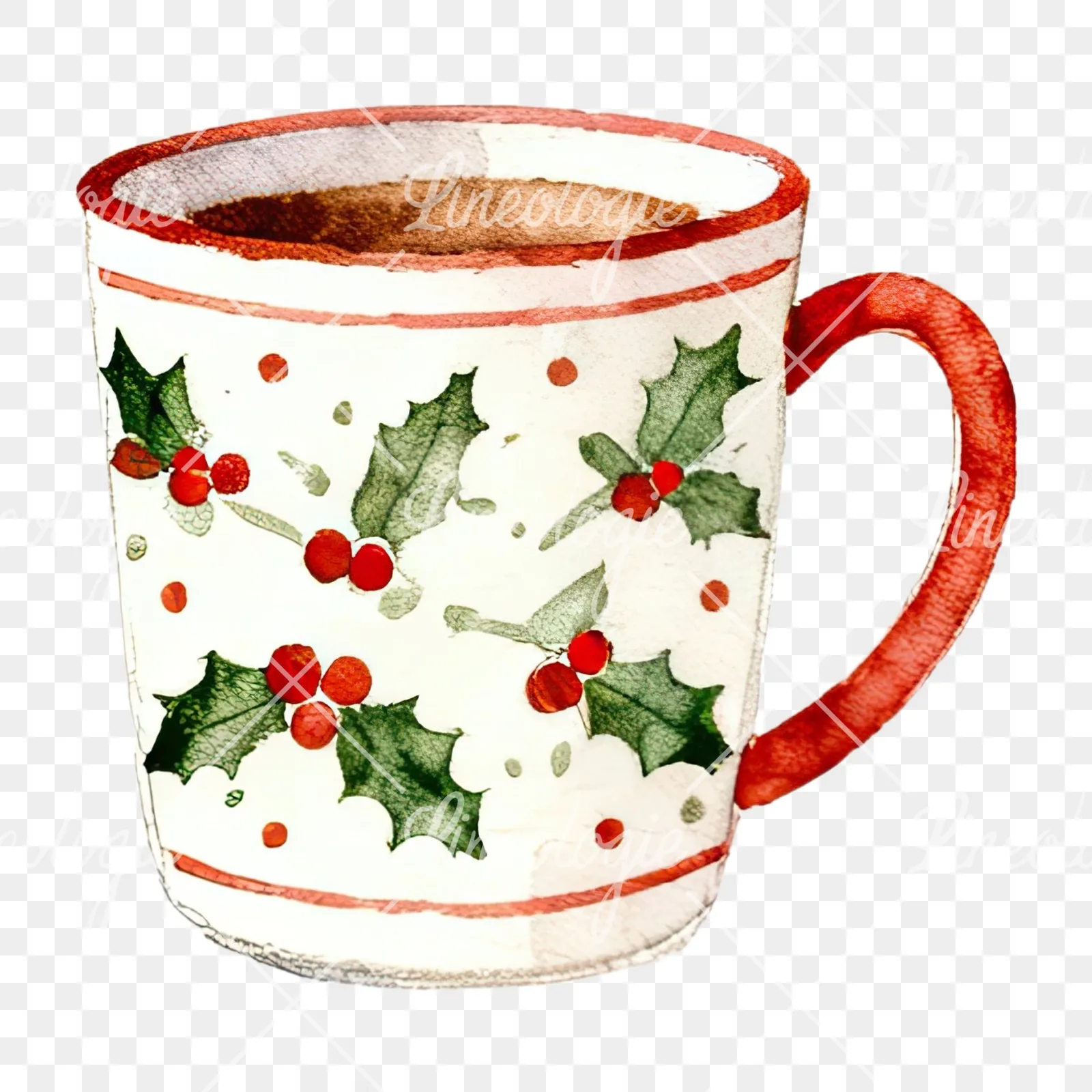 Watercolor Christmas festive mug clipart 5 of 12 on a transparent background (PNG)