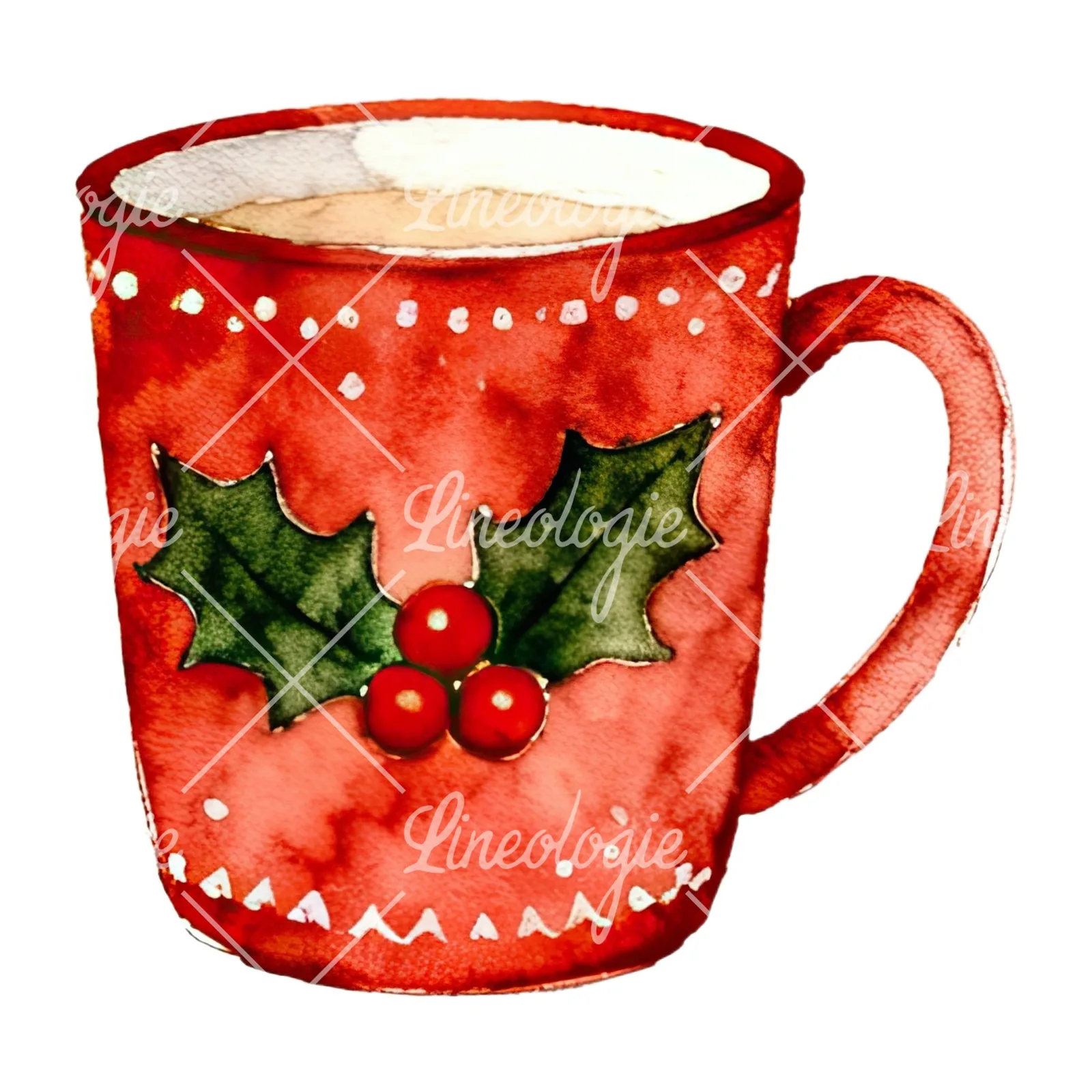 Watercolor Christmas festive mug clipart 7 of 12 on a white background (JPG)