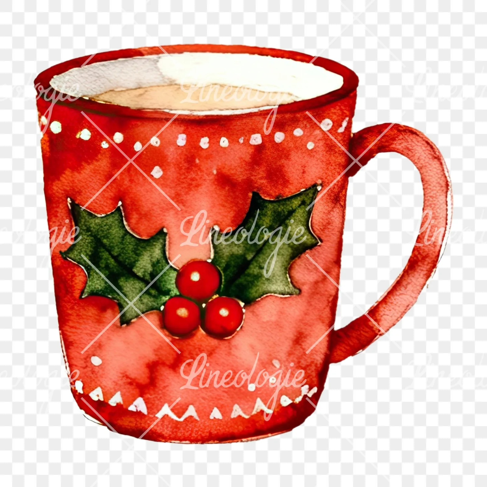 Watercolor Christmas festive mug clipart 7 of 12 on a transparent background (PNG)