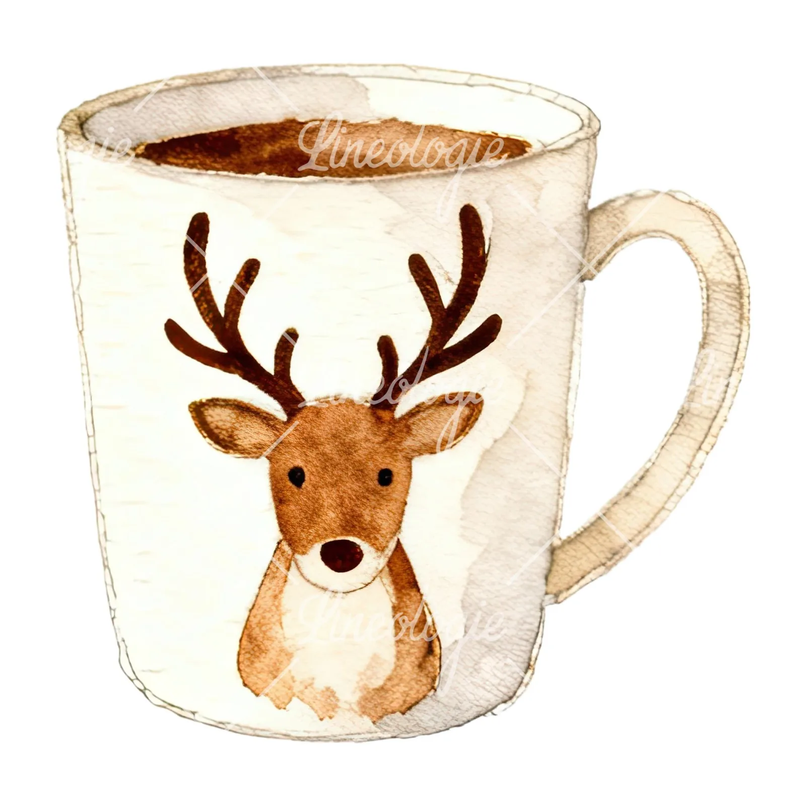 Watercolor Christmas festive mug clipart 8 of 12 on a white background (JPG)