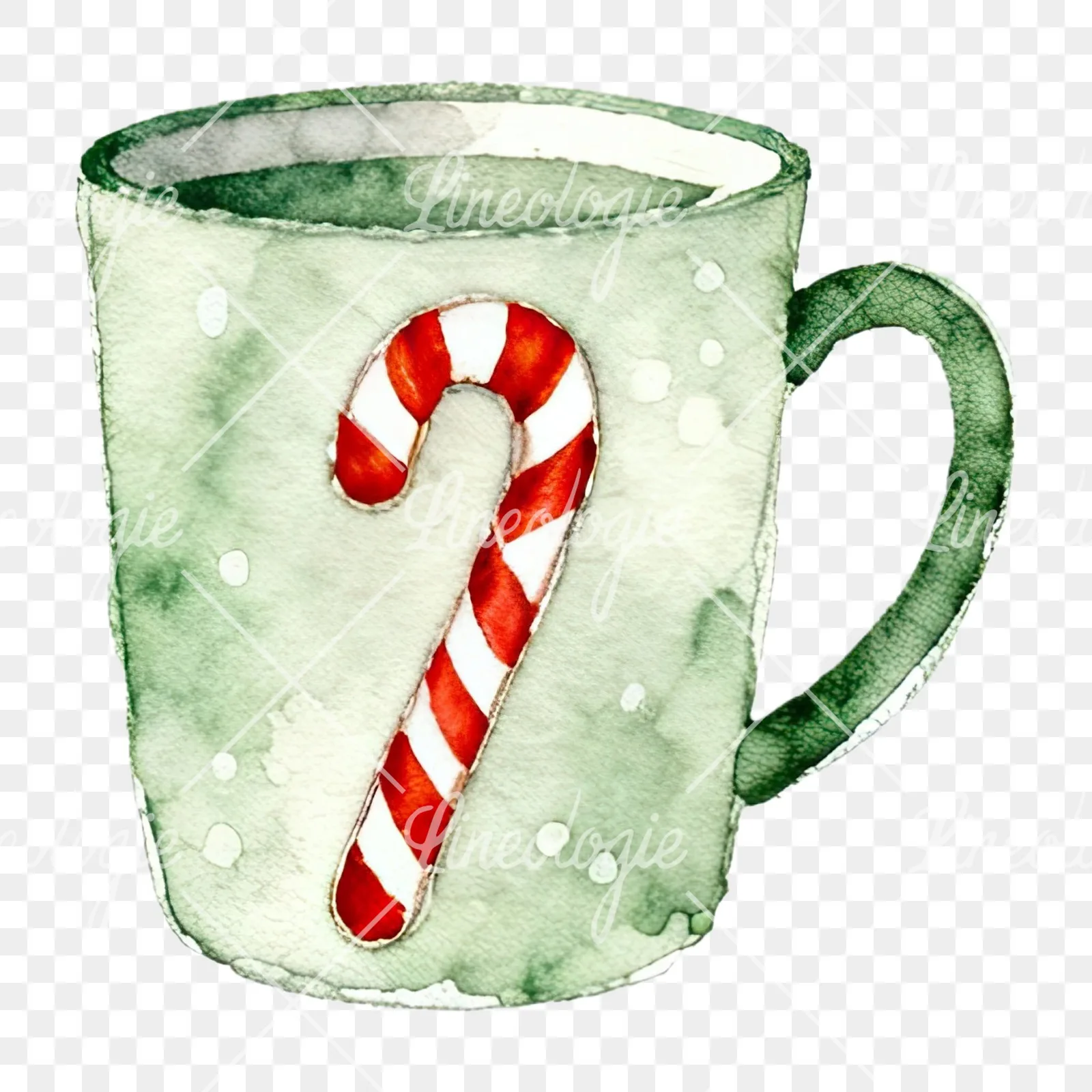 Watercolor Christmas festive mug clipart 9 of 12 on a transparent background (PNG)