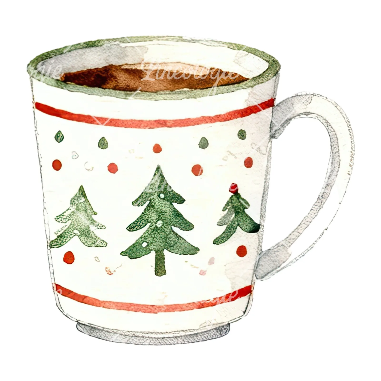 Watercolor Christmas festive mug clipart 10 of 12 on a white background (JPG)