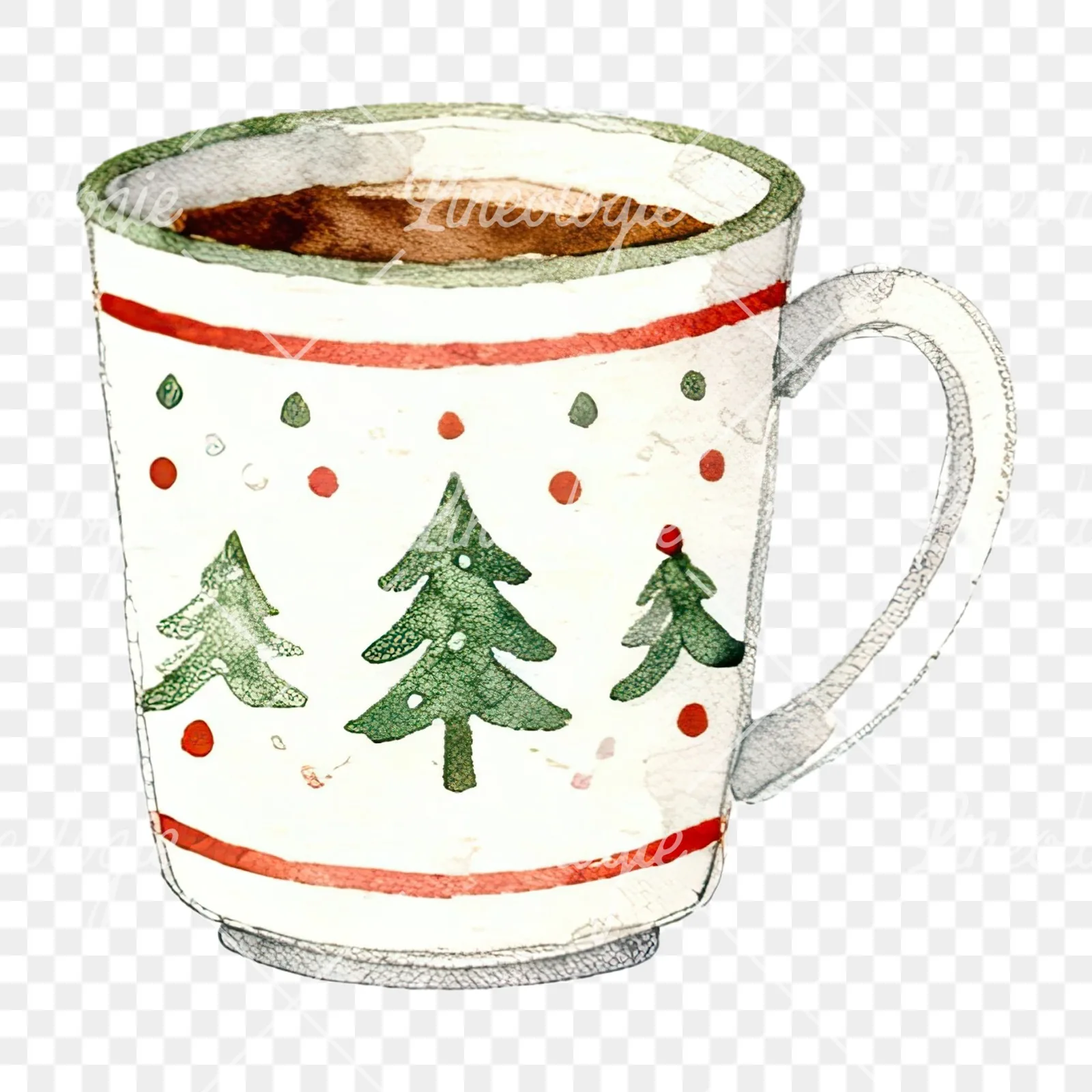 Watercolor Christmas festive mug clipart 10 of 12 on a transparent background (PNG)