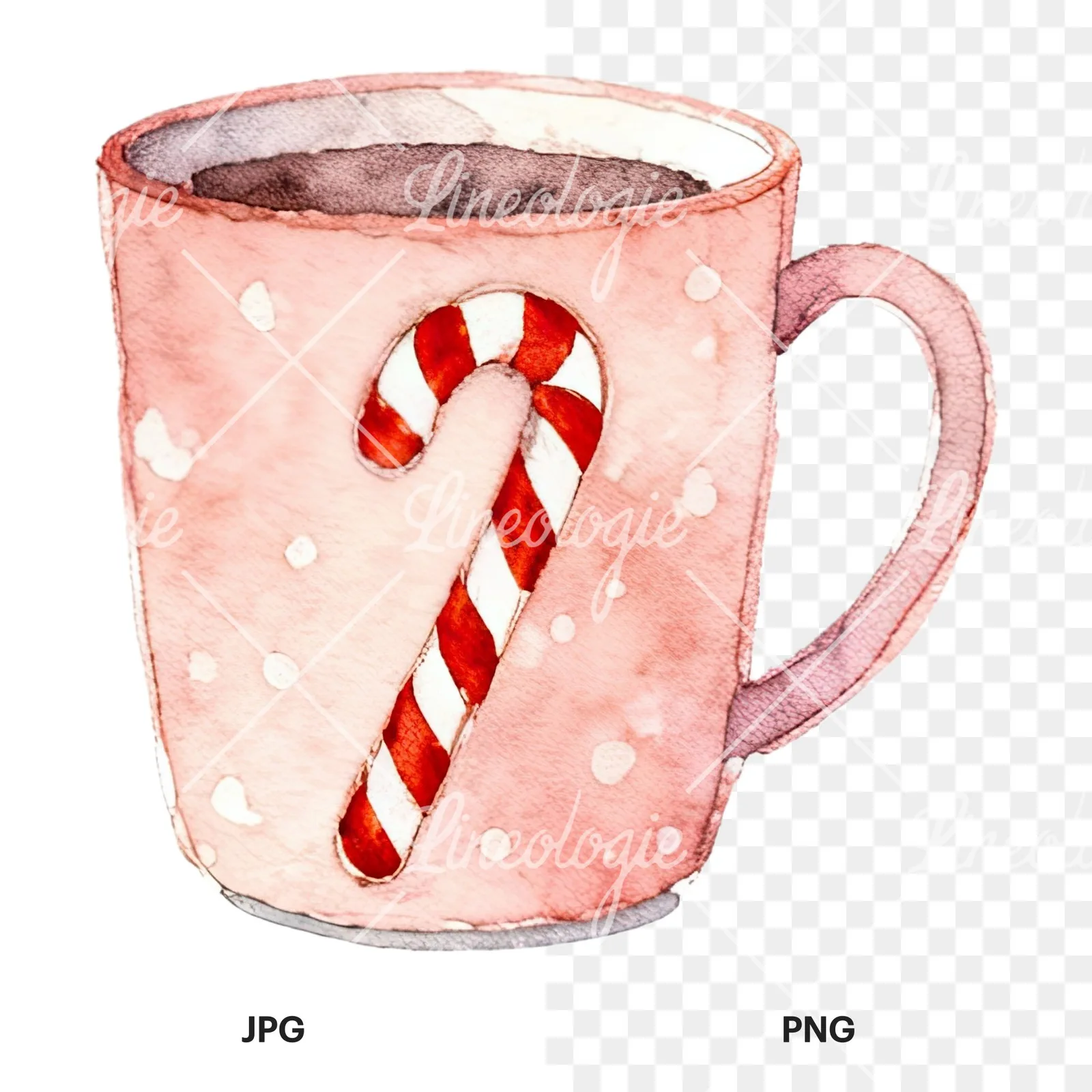 Watercolor Christmas festive mug clipart 12 of 12, as a JPG on white and a transparent PNG