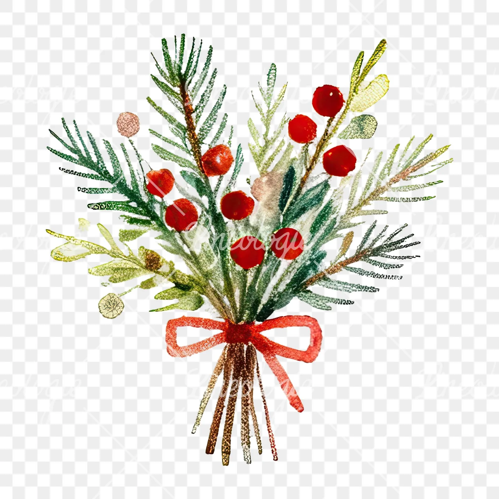 Watercolor Christmas flower bouquet clipart 2 of 12 on a transparent background (PNG)