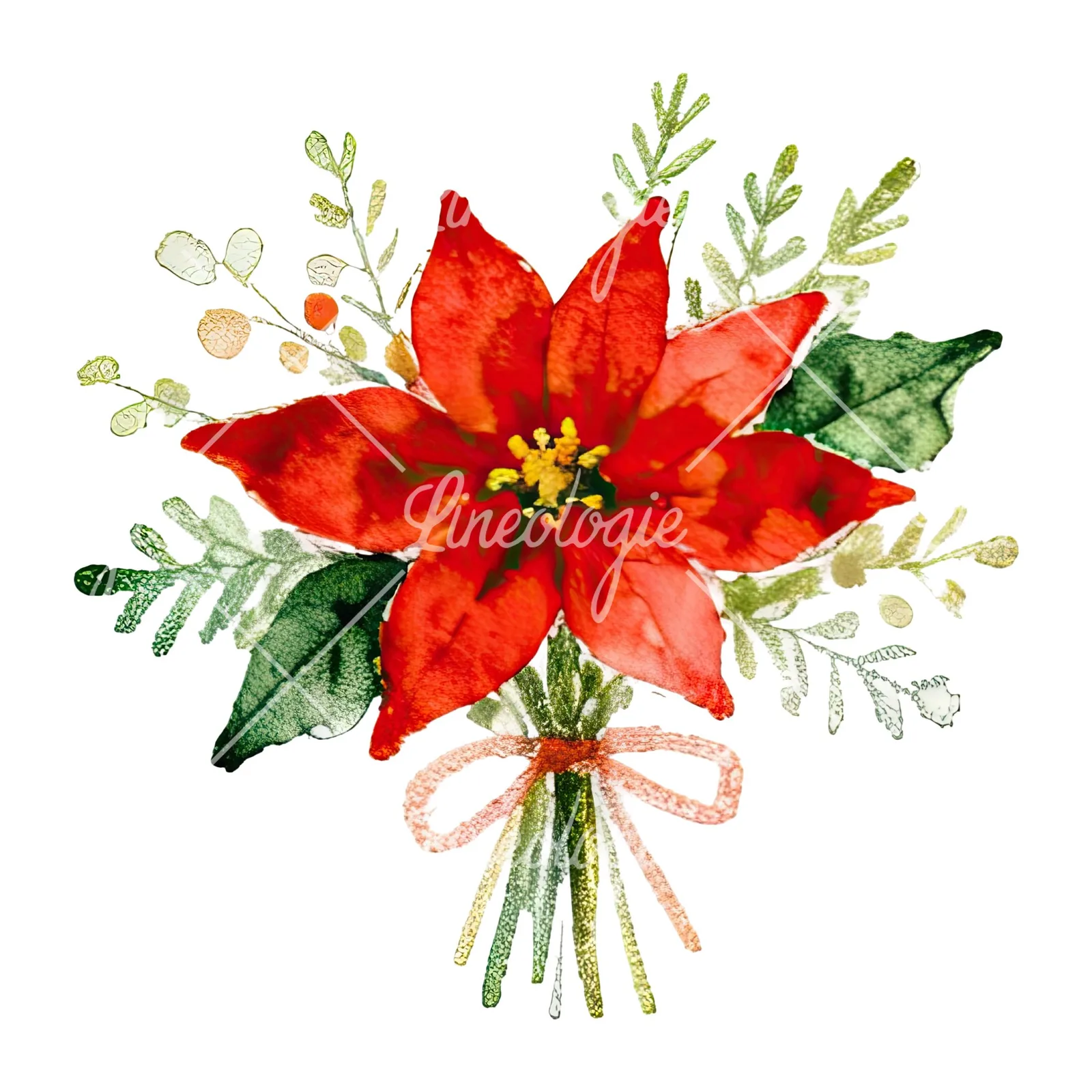 Watercolor Christmas flower bouquet clipart 3 of 12 on a white background (JPG)