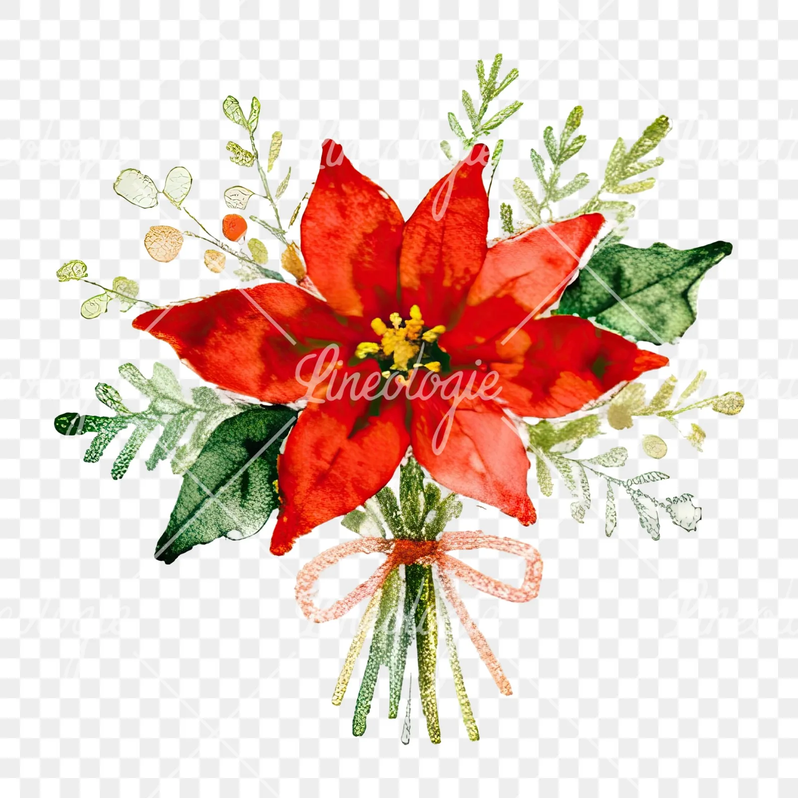 Watercolor Christmas flower bouquet clipart 3 of 12 on a transparent background (PNG)