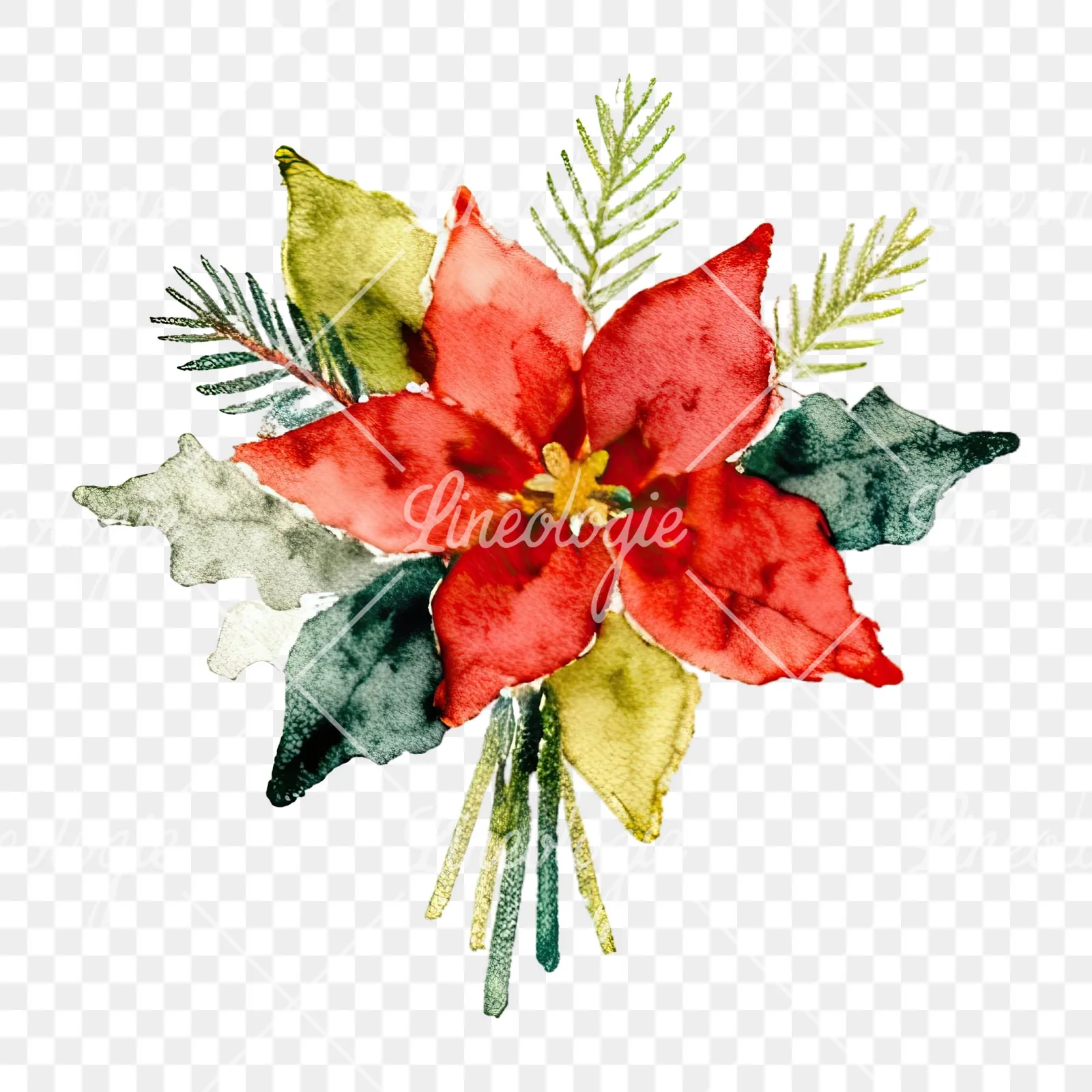 Watercolor Christmas flower bouquet clipart 4 of 12 on a transparent background (PNG)