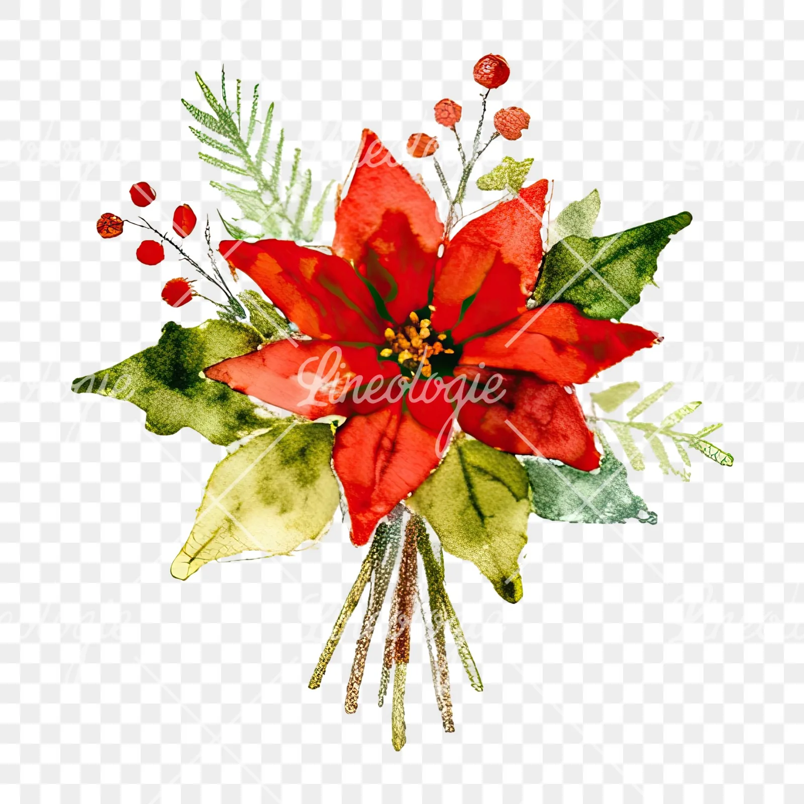Watercolor Christmas flower bouquet clipart 5 of 12 on a transparent background (PNG)