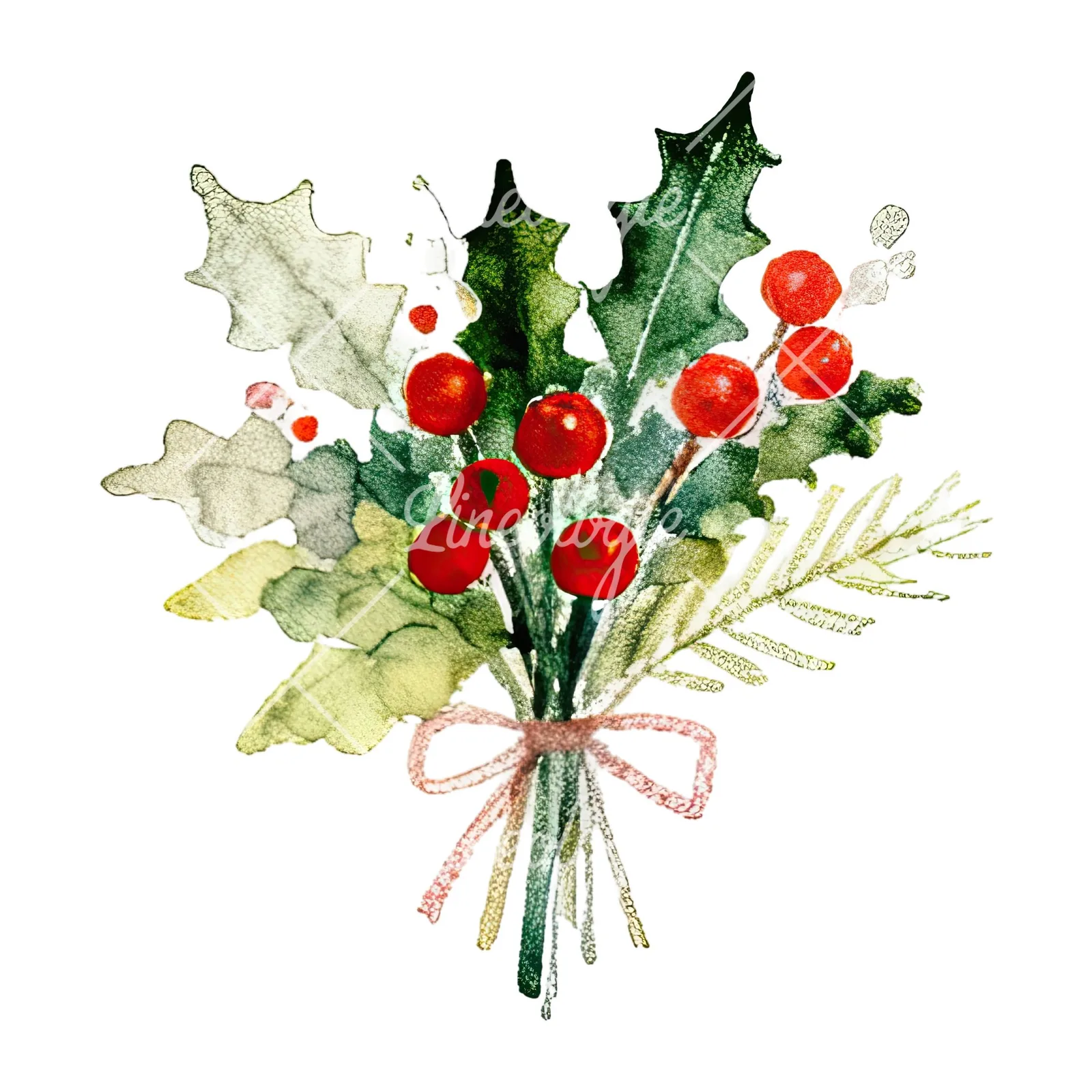 Watercolor Christmas flower bouquet clipart 7 of 12 on a white background (JPG)