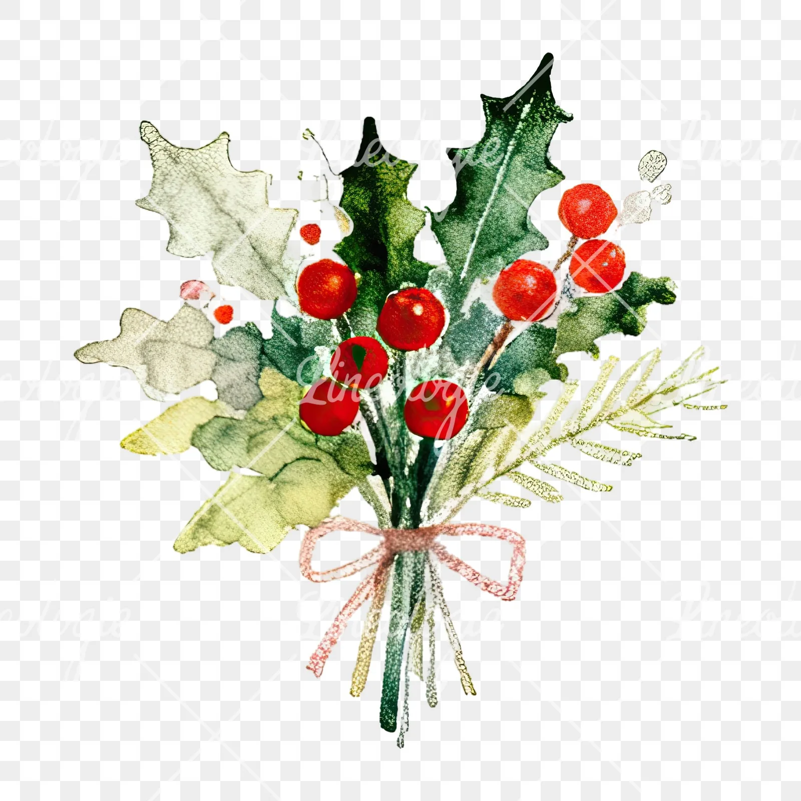 Watercolor Christmas flower bouquet clipart 7 of 12 on a transparent background (PNG)
