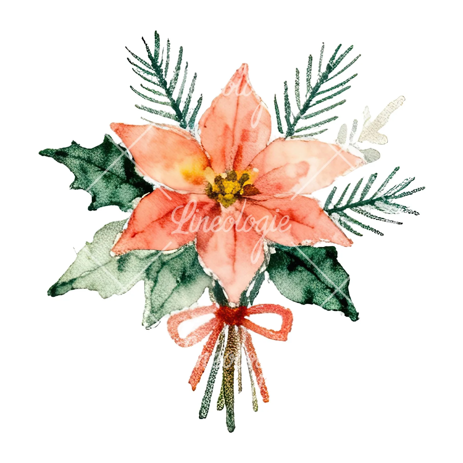 Watercolor Christmas flower bouquet clipart 8 of 12 on a white background (JPG)