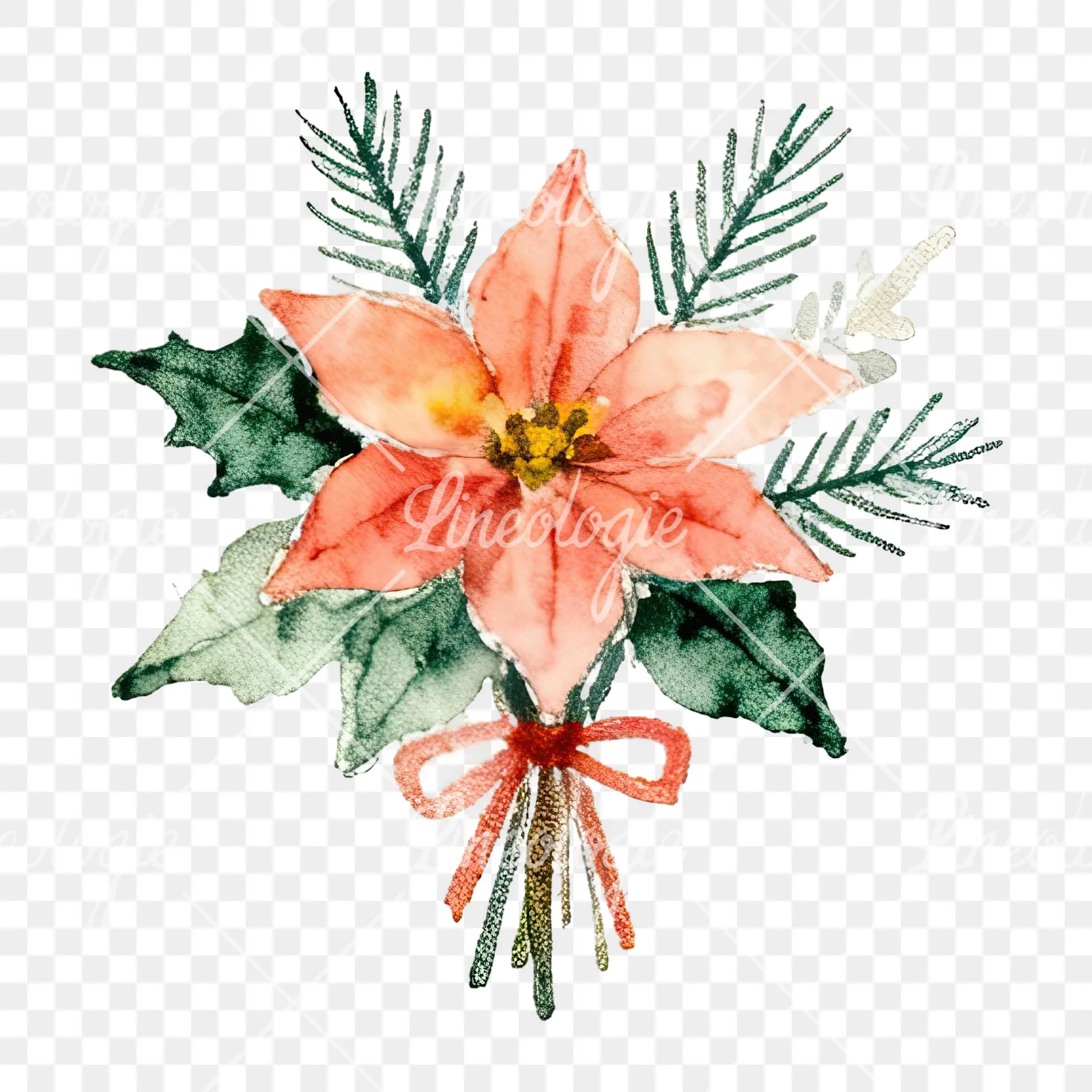 Watercolor Christmas flower bouquet clipart 8 of 12 on a transparent background (PNG)