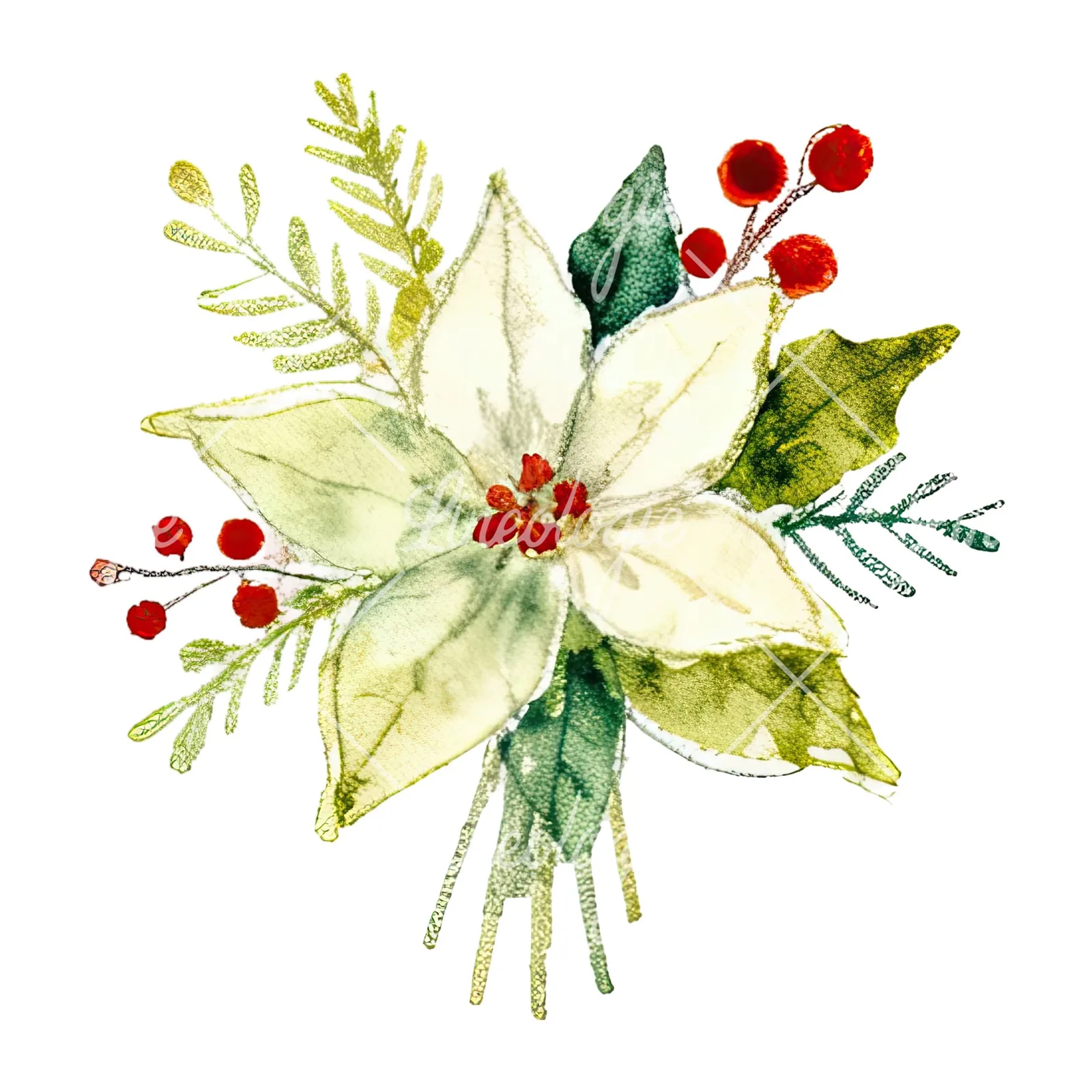 Watercolor Christmas flower bouquet clipart 9 of 12 on a white background (JPG)