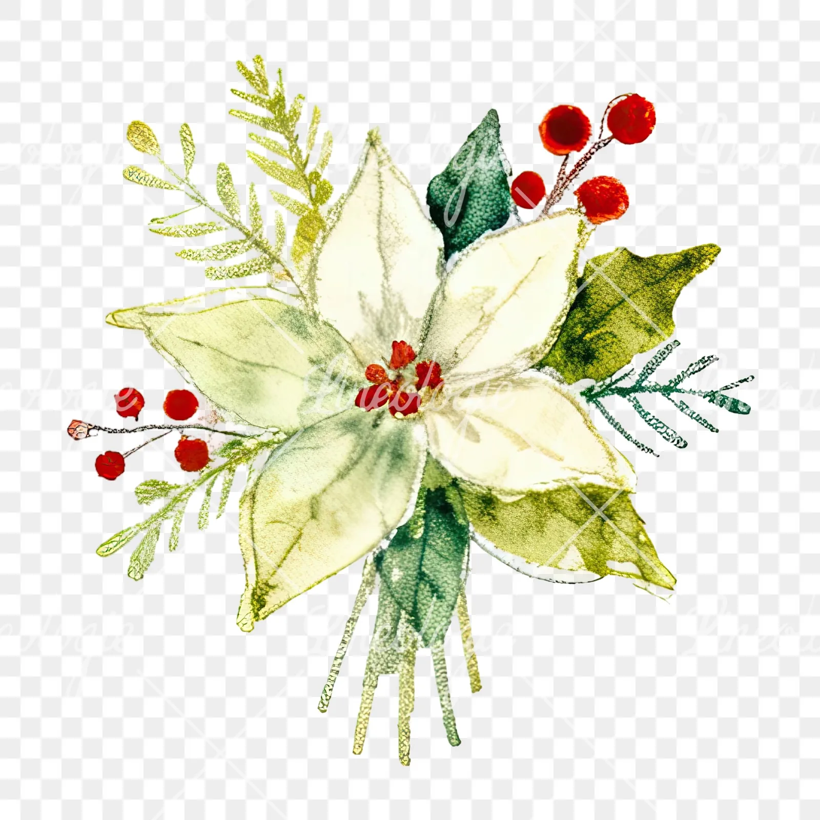 Watercolor Christmas flower bouquet clipart 9 of 12 on a transparent background (PNG)