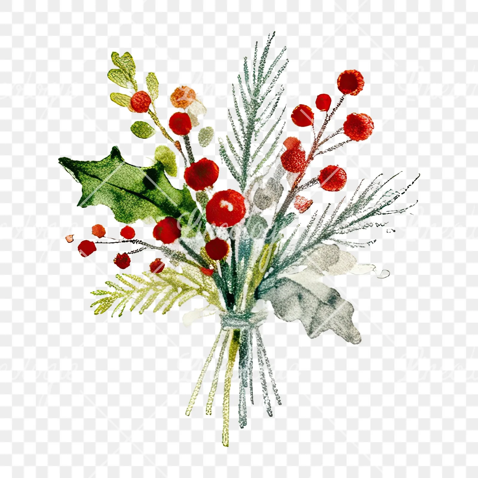 Watercolor Christmas flower bouquet clipart 10 of 12 on a transparent background (PNG)
