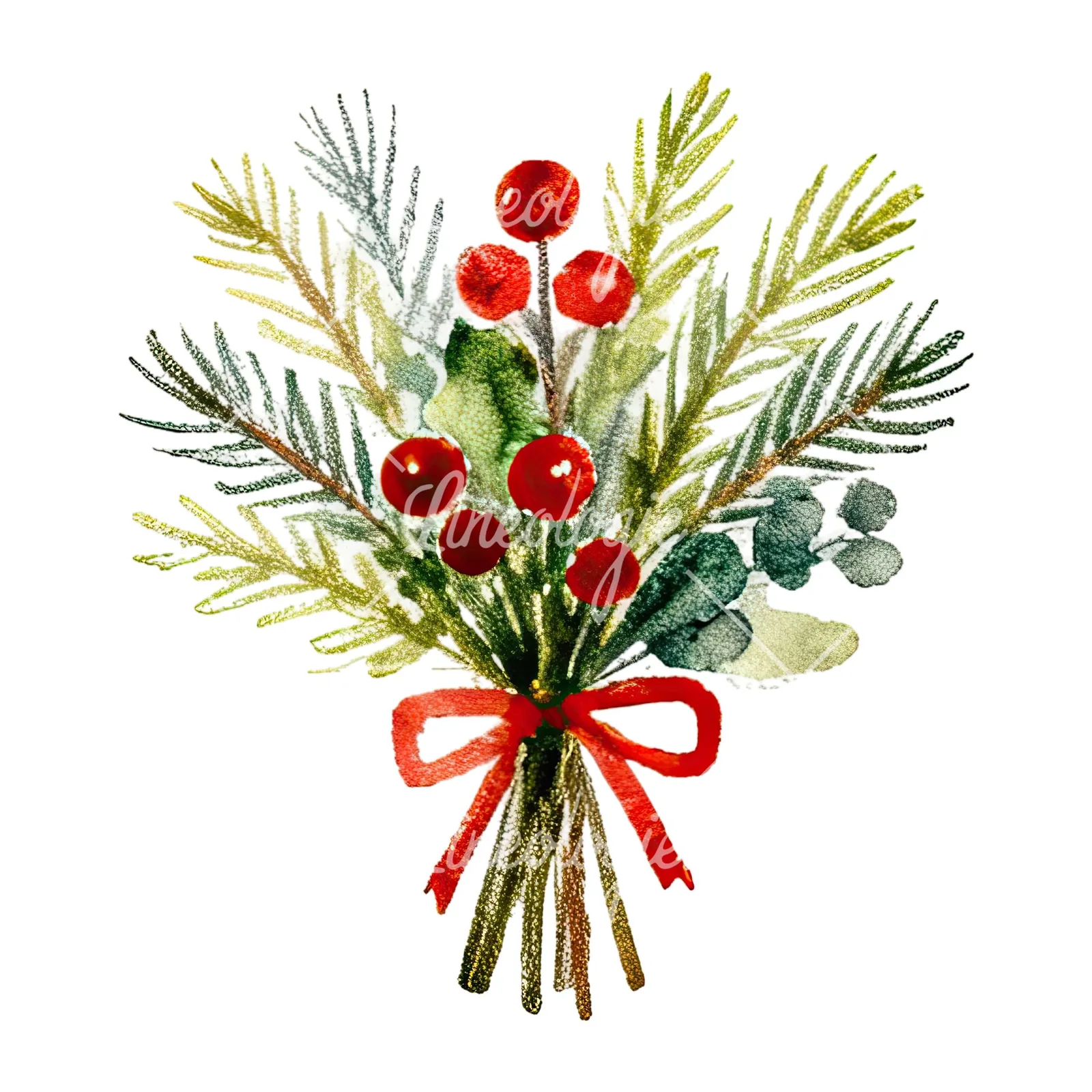 Watercolor Christmas flower bouquet clipart 11 of 12 on a white background (JPG)