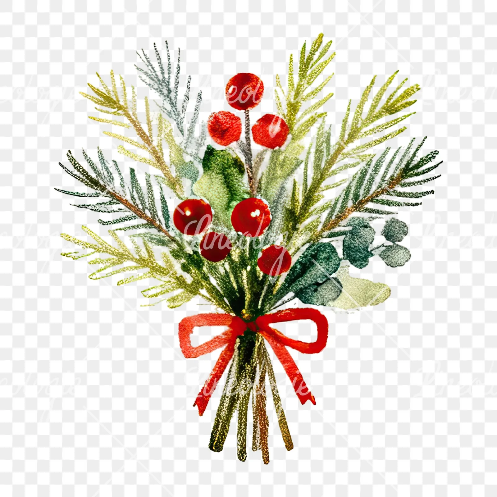 Watercolor Christmas flower bouquet clipart 11 of 12 on a transparent background (PNG)