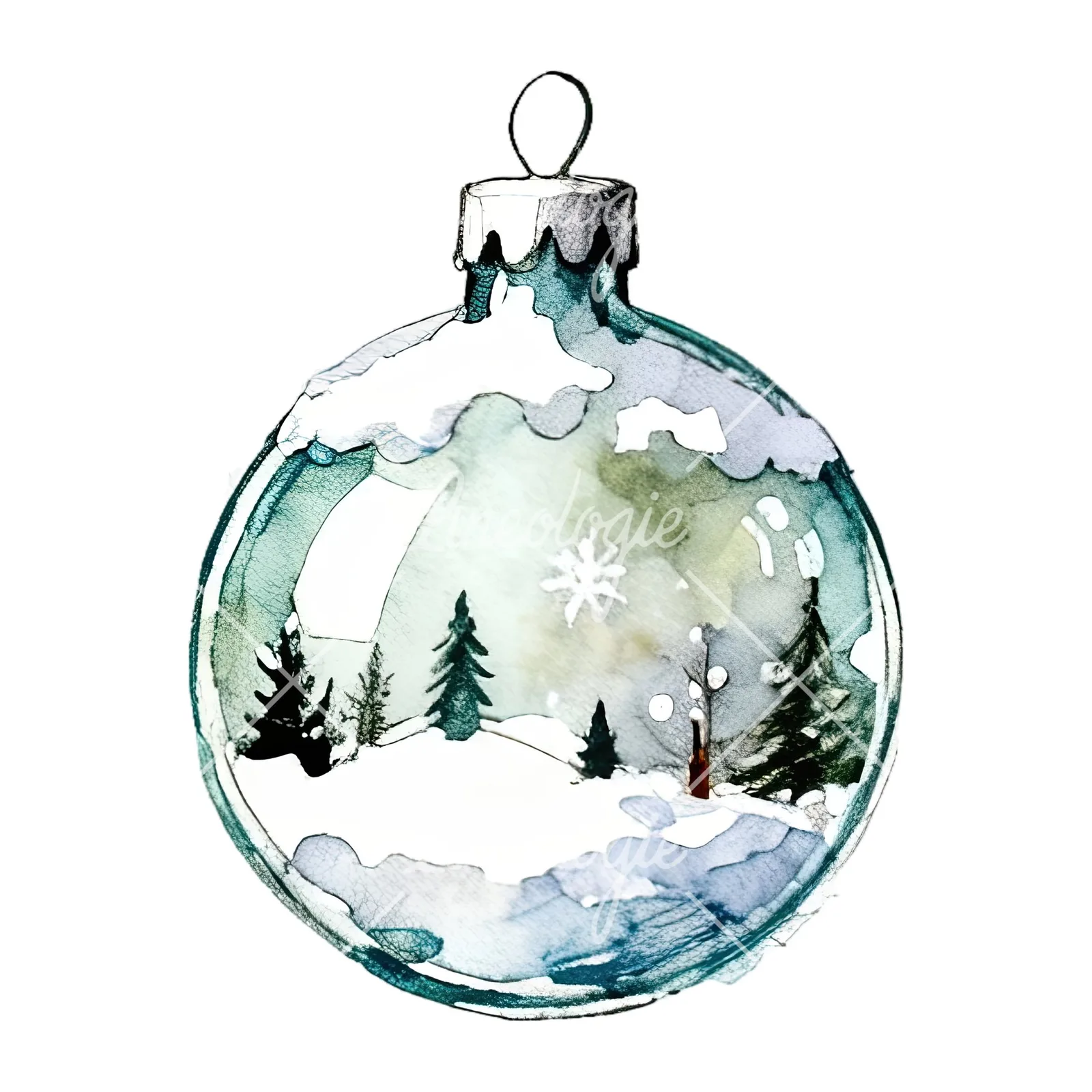 Watercolor Christmas glass bauble clipart 1 of 12 on a white background (JPG)