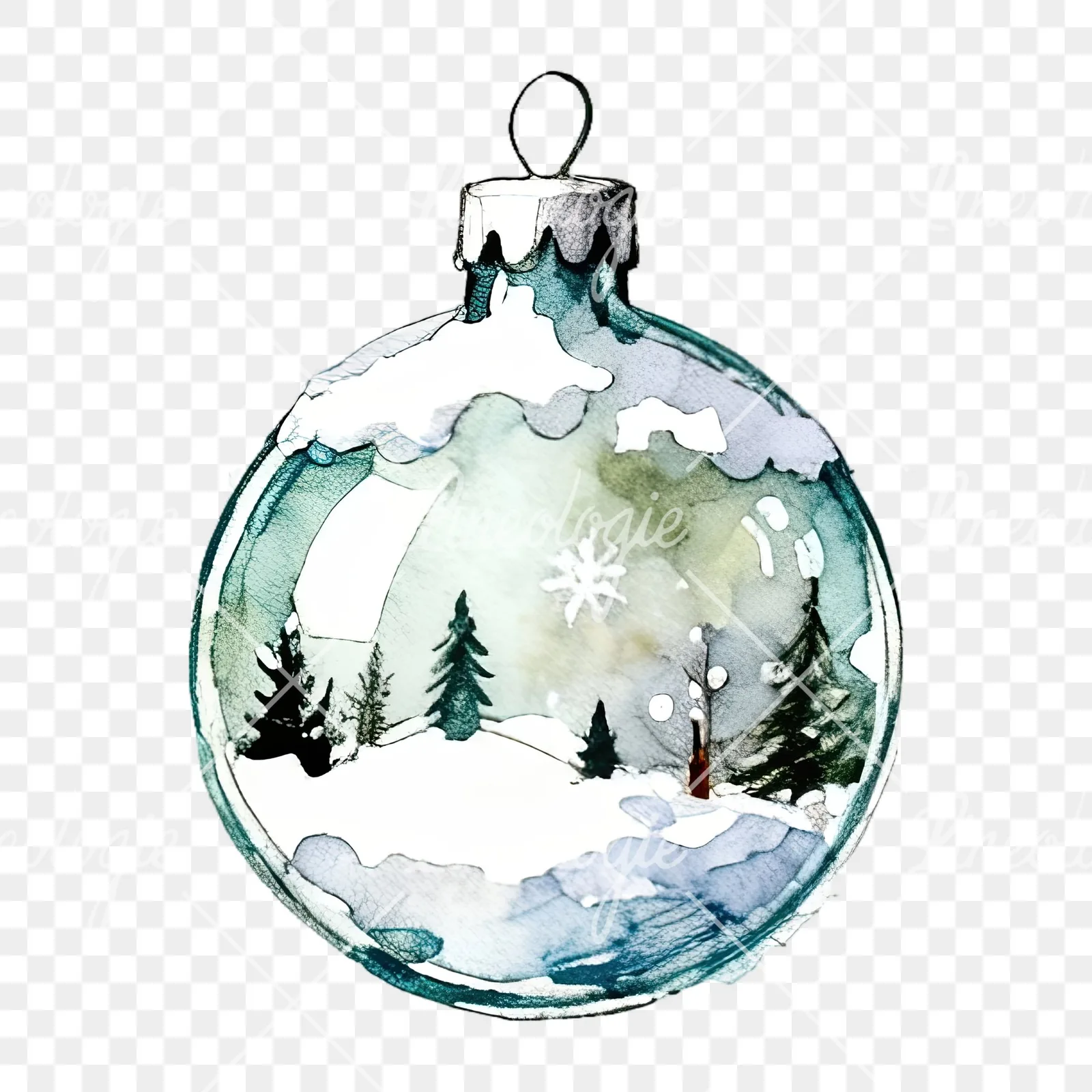 Watercolor Christmas glass bauble clipart 1 of 12 on a transparent background (PNG)