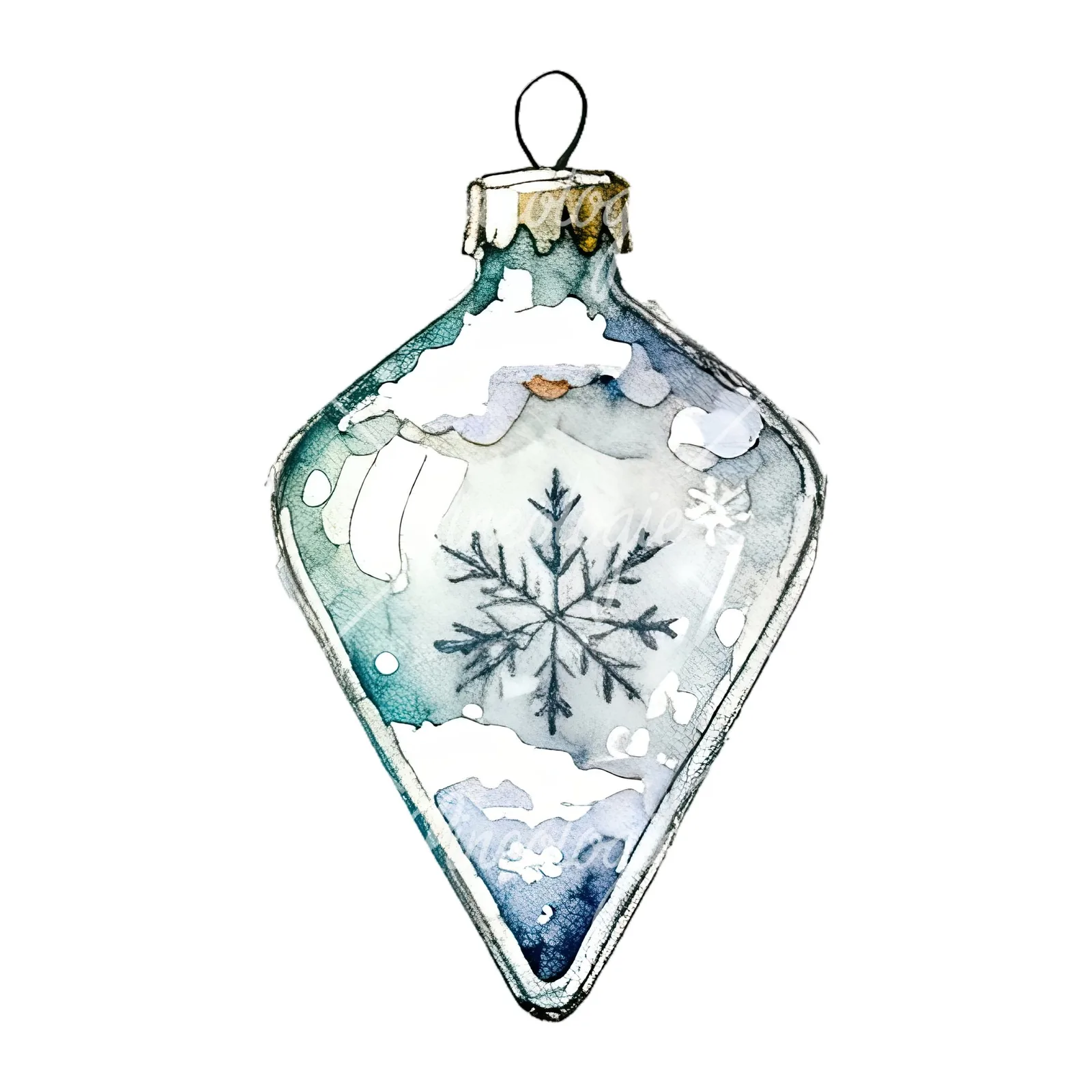 Watercolor Christmas glass bauble clipart 2 of 12 on a white background (JPG)