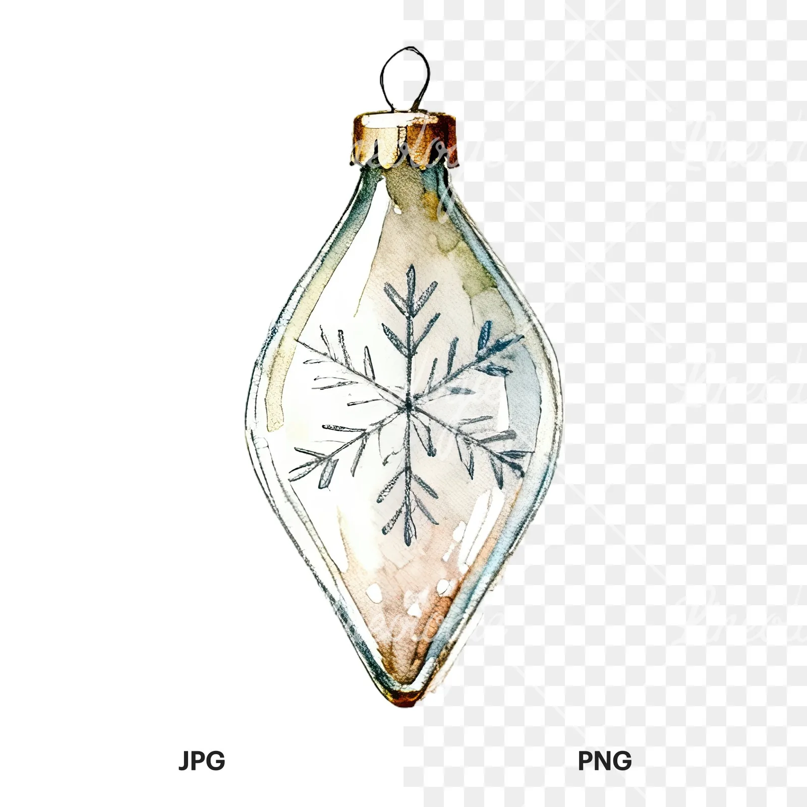 Watercolor Christmas glass bauble clipart 3 of 12, as a JPG on white and a transparent PNG