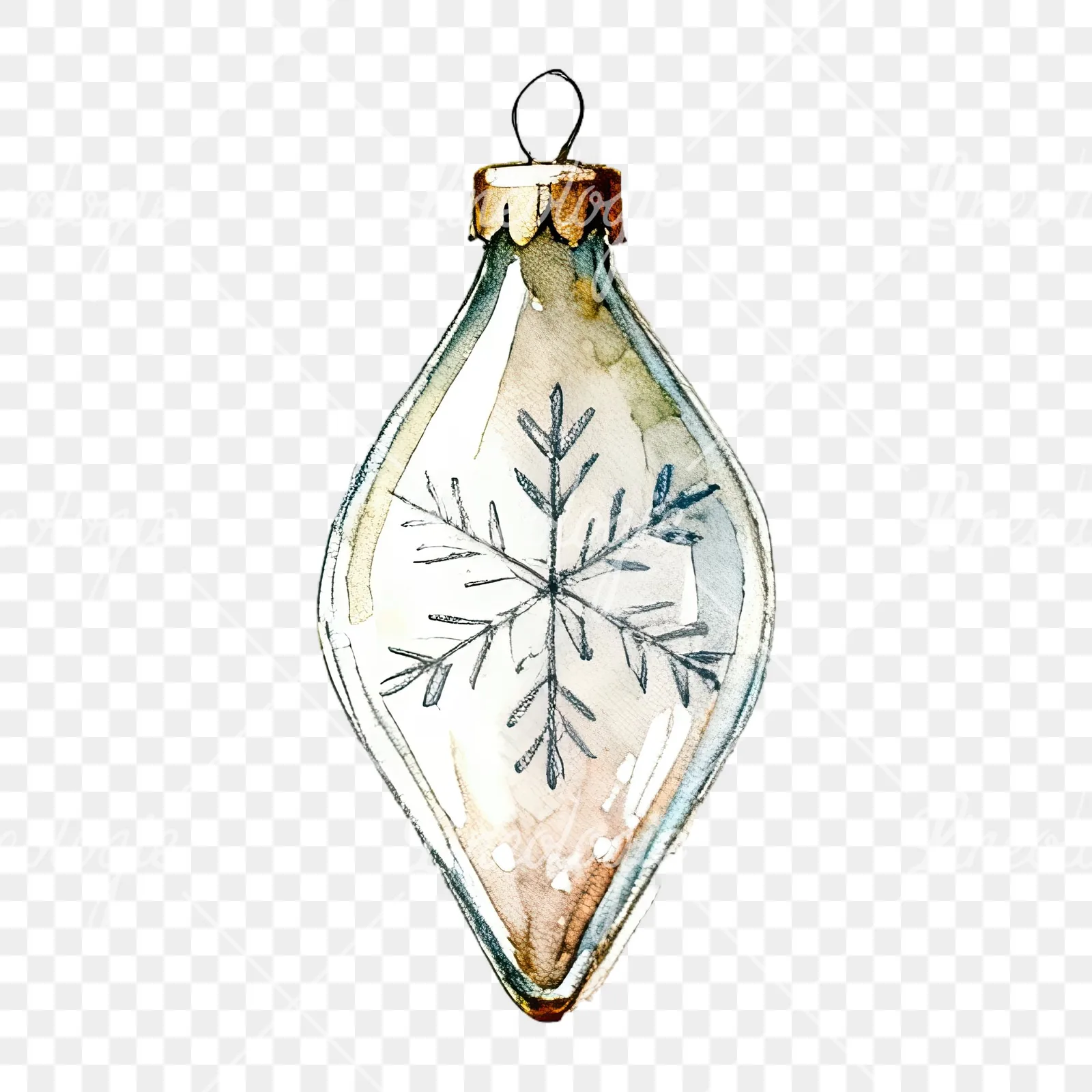 Watercolor Christmas glass bauble clipart 3 of 12 on a transparent background (PNG)