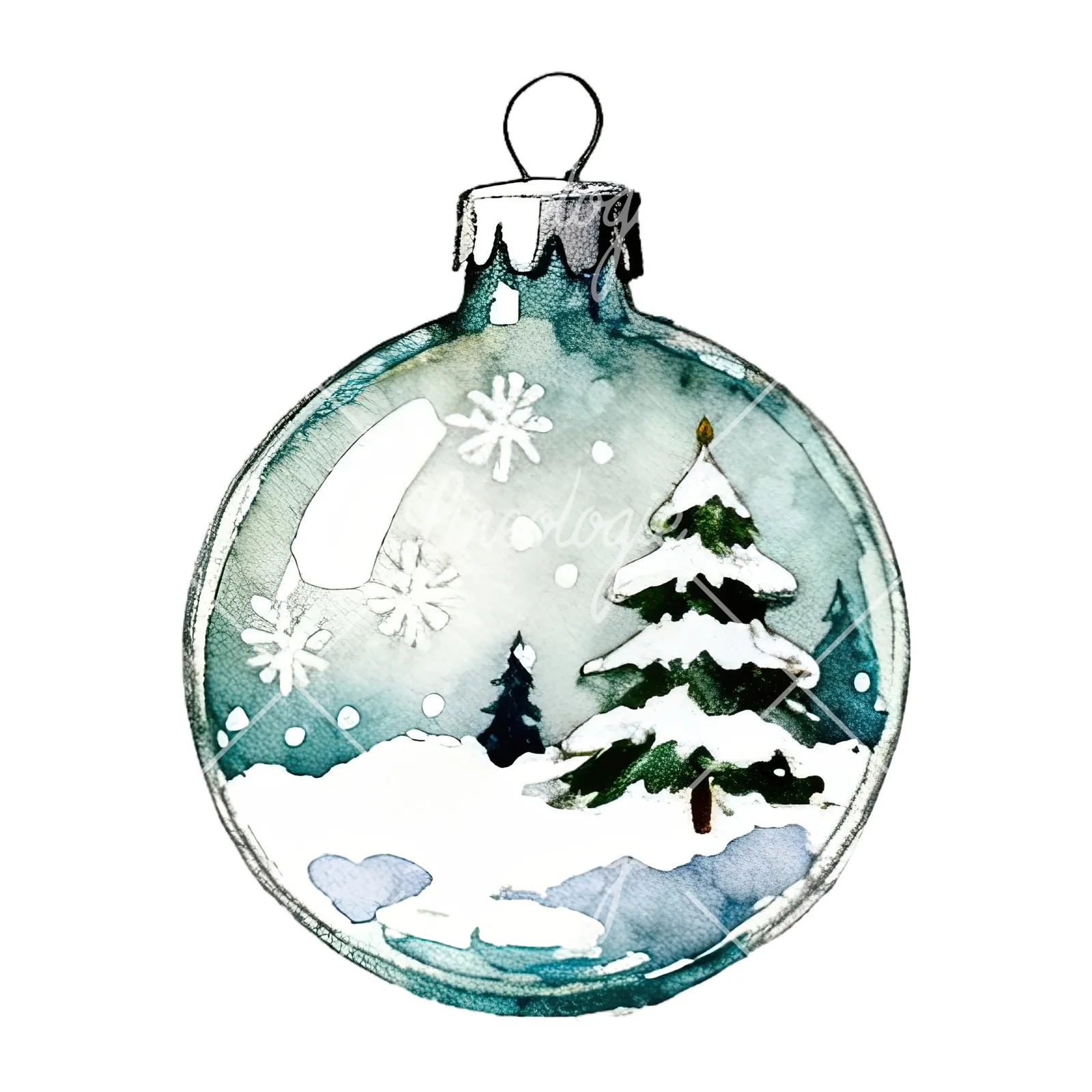 Watercolor Christmas glass bauble clipart 4 of 12 on a white background (JPG)