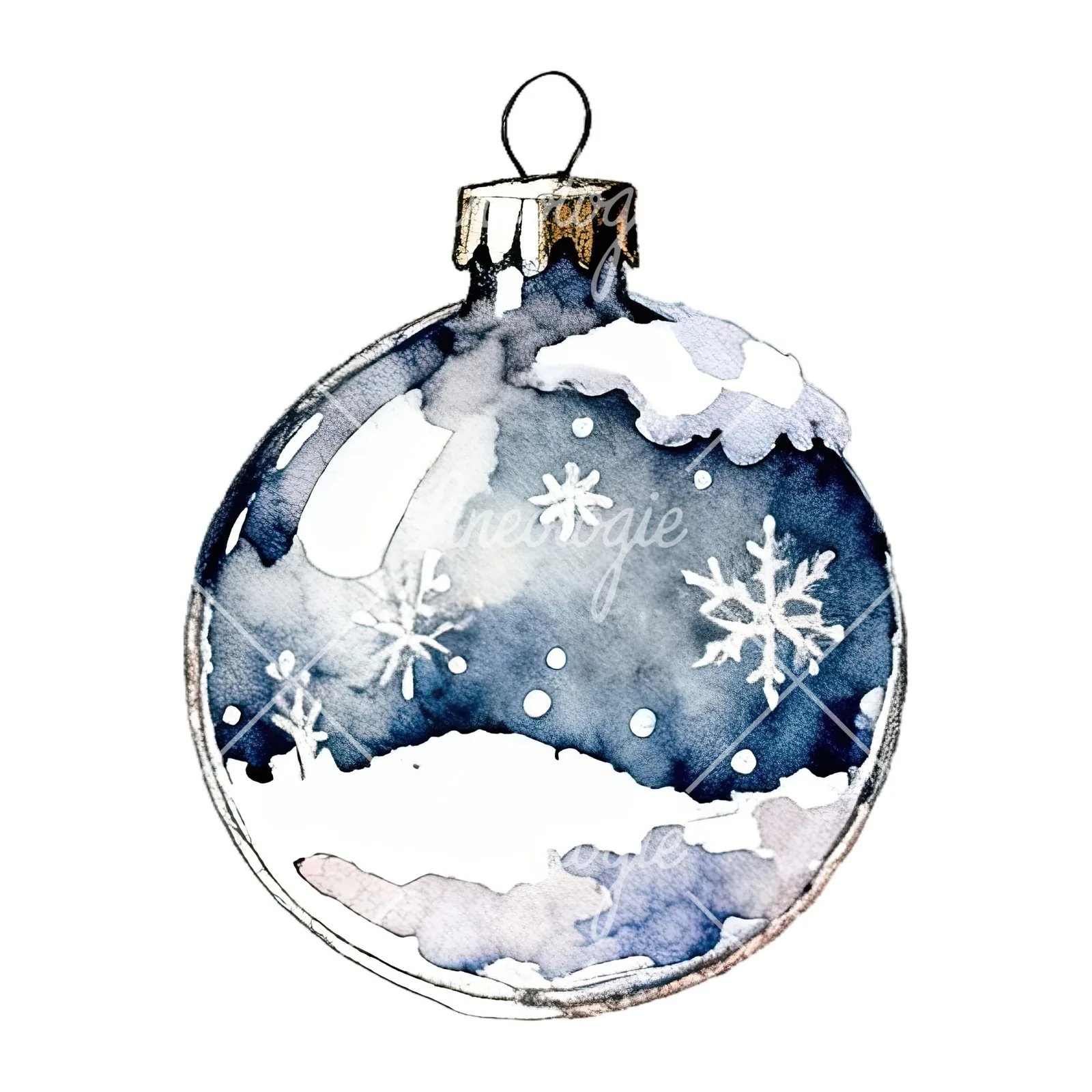 Watercolor Christmas glass bauble clipart 5 of 12 on a white background (JPG)