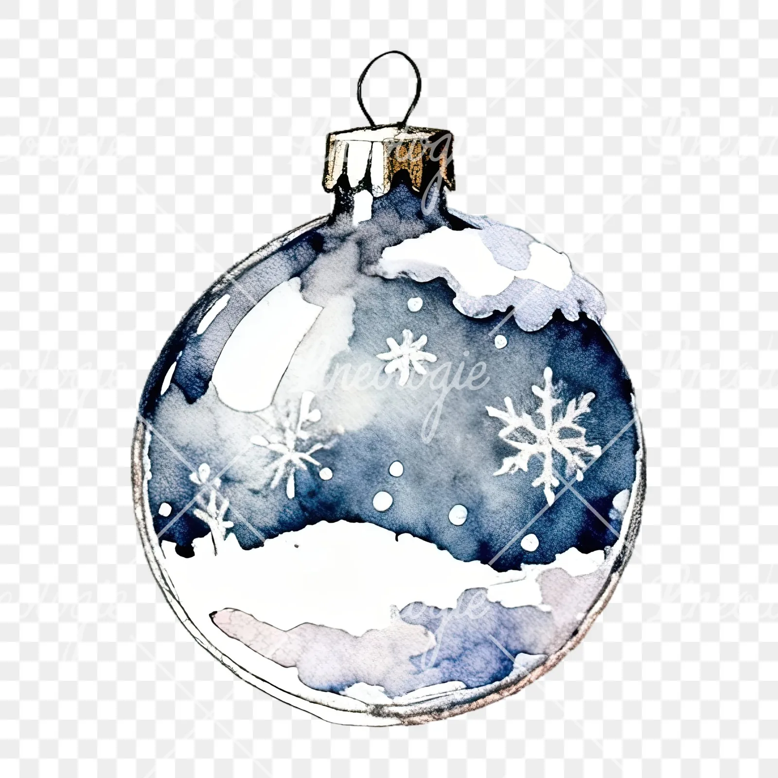 Watercolor Christmas glass bauble clipart 5 of 12 on a transparent background (PNG)