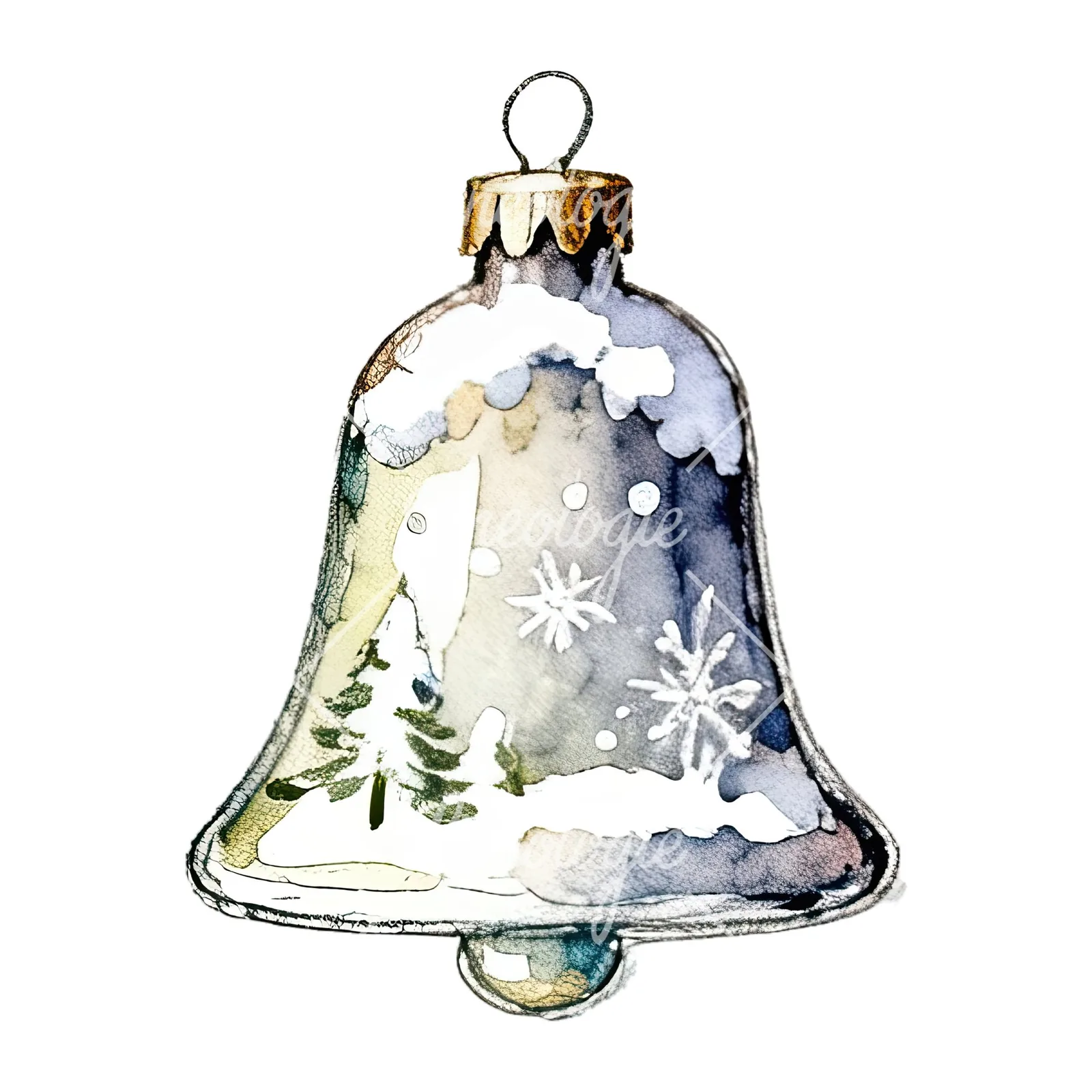 Watercolor Christmas glass bauble clipart 6 of 12 on a white background (JPG)